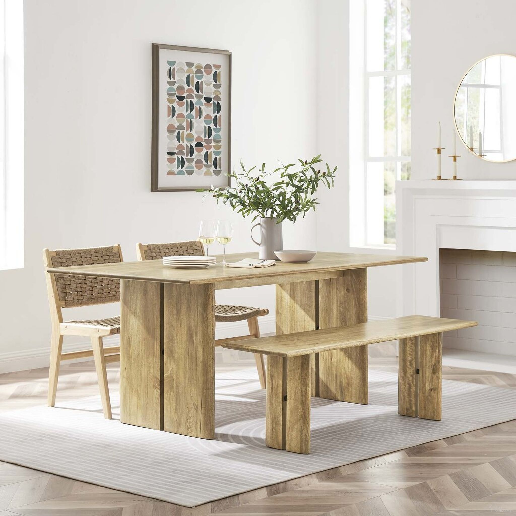 The appearance of Amistad 72 Inch Wood Dining Table and Bench Set In Oak designed by Modway in the modern / contemporary interior design. This oak piece of furniture was selected by 1StopBedrooms from Amistad Collection to add a touch of cosiness and style into your home. Sku: EEI-6339-OAK;EEI-6344-OAK. Material: Wood.