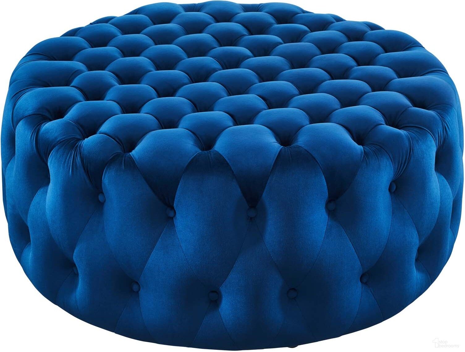 The appearance of Amour Tufted Button Large Round Performance Velvet Ottoman In Navy designed by Modway in the modern / contemporary interior design. This navy piece of furniture was selected by 1StopBedrooms from Amour Collection to add a touch of cosiness and style into your home. Sku: EEI-5469-NAV. Material: Velvet.