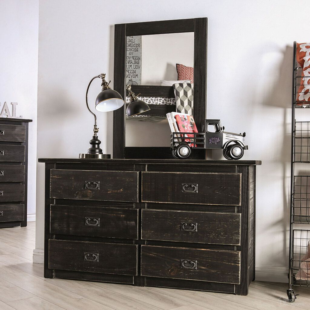 The appearance of Ampelios Dresser In Black designed by Furniture of America in the rustic / southwestern interior design. This black piece of furniture was selected by 1StopBedrooms from Ampelios Collection to add a touch of cosiness and style into your home. Sku: AM7000BK-D. Material: Wood.