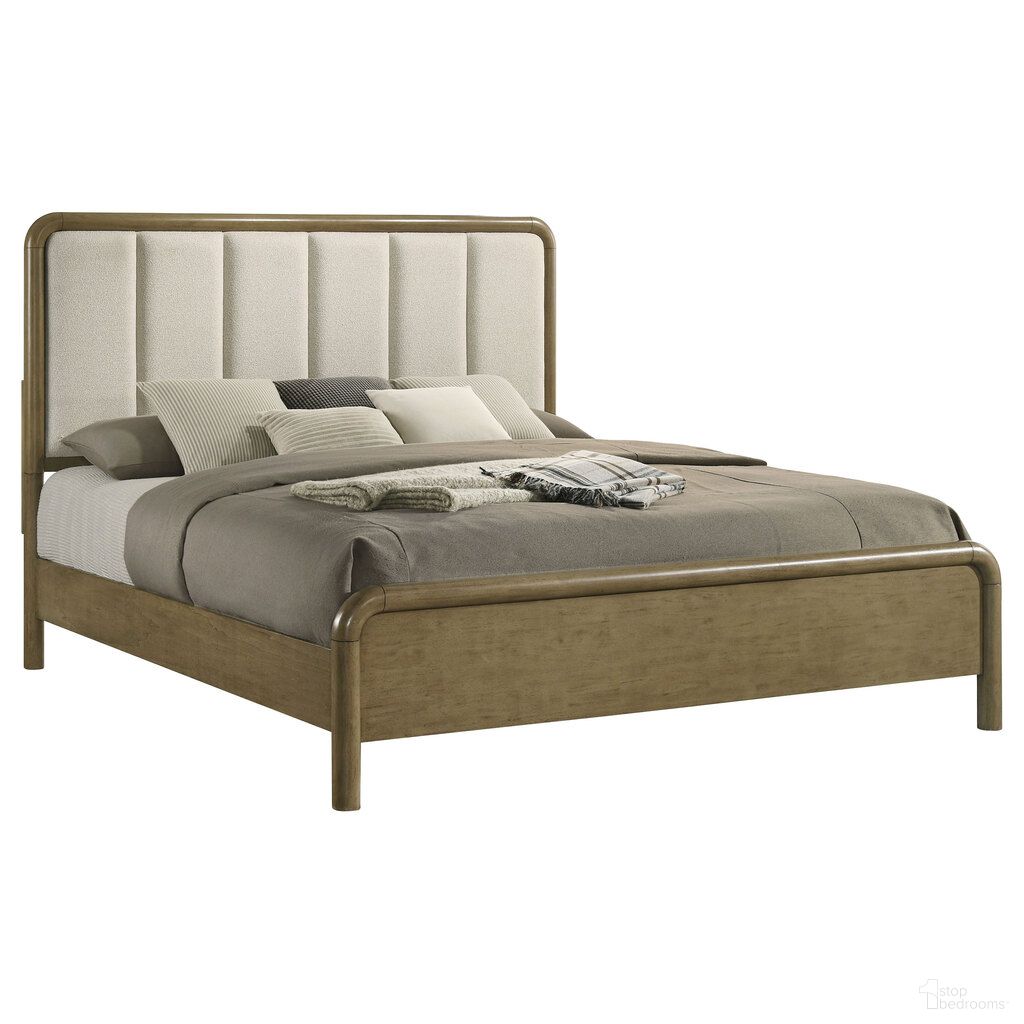 The appearance of Amsbury 59 Inch Upholstered Queen Bed In Nutmeg and Beige designed by Coaster in the transitional interior design. This nutmeg/beige piece of furniture  was selected by 1StopBedrooms from Amsbury Collection to add a touch of cosiness and style into your home. Sku: 224271QB1;224271QB2;224271QB3. Material: Polyester. Bed Size: Queen. Bed Type: Upholstered Bed.