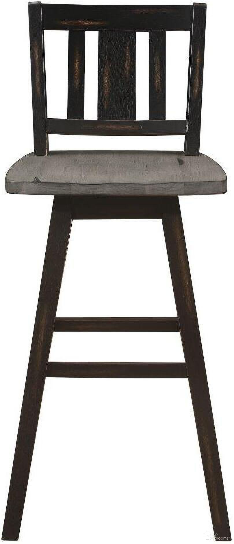 The appearance of Amsonia Distressed Gray And Black Slat Back Swivel Pub Height Chair Set of 2 designed by Homelegance in the transitional interior design. This black piece of furniture  was selected by 1StopBedrooms from Amsonia Collection to add a touch of cosiness and style into your home. Sku: 5602-29BKS2. Material: Rubberwood.