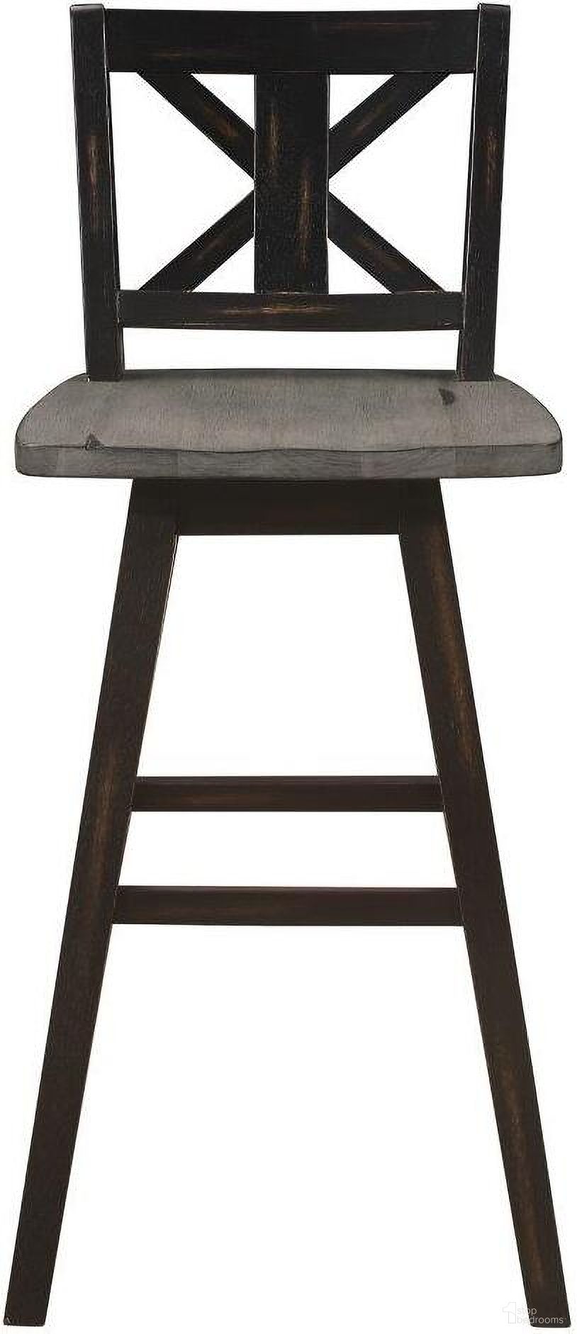 The appearance of Amsonia Distressed Gray And Black Swivel Pub Height Chair Set Of 2 designed by Homelegance in the transitional interior design. This black piece of furniture  was selected by 1StopBedrooms from Amsonia Collection to add a touch of cosiness and style into your home. Sku: 5602-29BK. Material: Rubberwood.