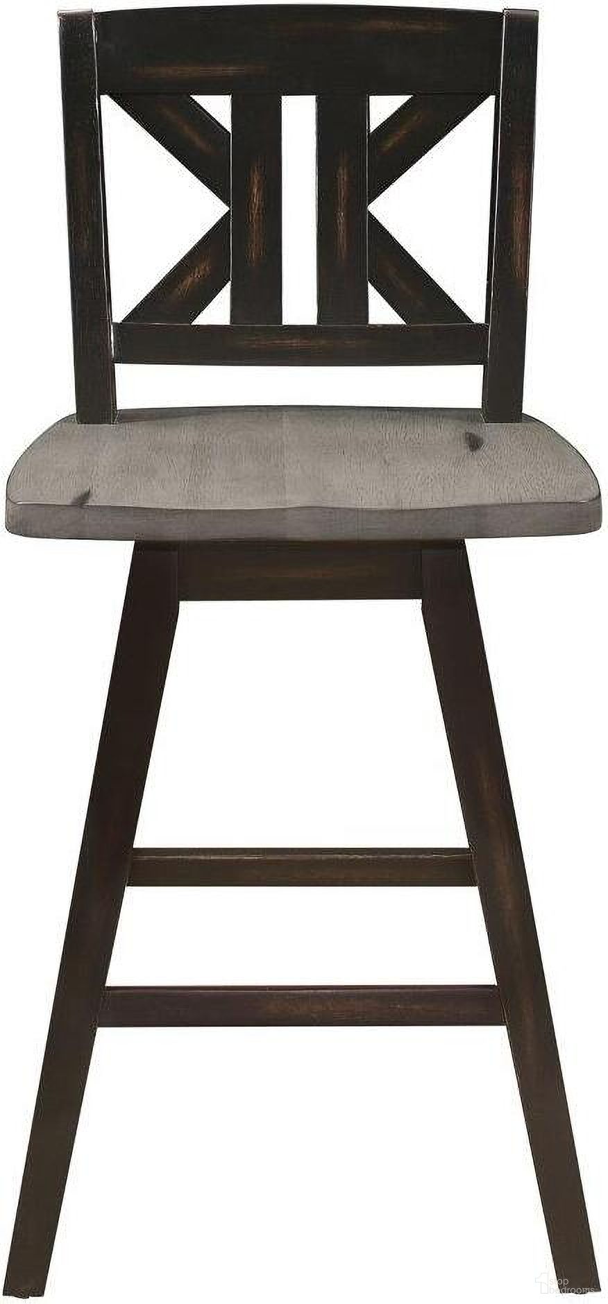The appearance of Amsonia Distressed Gray And Black X Back Swivel Counter Height Chair Set of 2 designed by Homelegance in the transitional interior design. This black piece of furniture was selected by 1StopBedrooms from Amsonia Collection to add a touch of cosiness and style into your home. Sku: 5602-24BKS1. Material: Rubberwood.