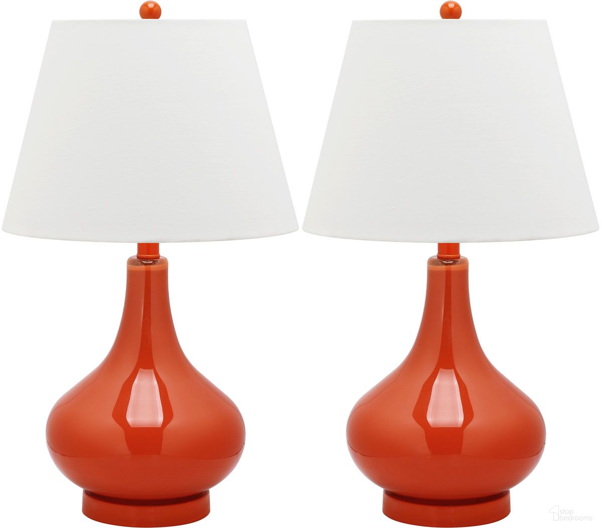 The appearance of Amy Blood Orange and Off-White 24 Inch Gourd Glass Lamp Set of 2 designed by Safavieh in the modern / contemporary interior design. This orange piece of furniture was selected by 1StopBedrooms from Amy Collection to add a touch of cosiness and style into your home. Sku: LIT4087D-SET2. Material: Glass.