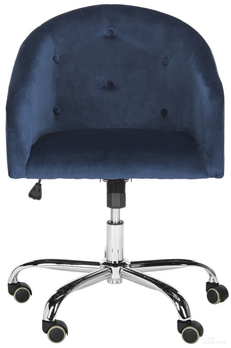 Amy Tufted Velvet Chrome Leg Swivel Office Chair in Navy