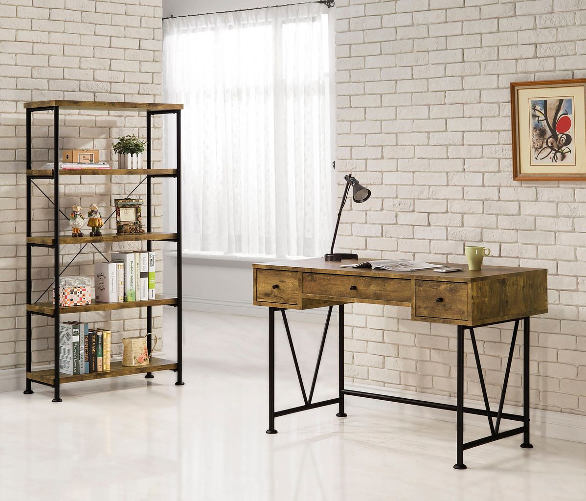 The appearance of Analiese 2-Piece Computer Desk Bookcase Set In Rustic Nutmeg designed by Coaster in the country / farmhouse interior design. This rustic nutmeg piece of furniture was selected by 1StopBedrooms from Analiese Collection to add a touch of cosiness and style into your home. Sku: 801541;801542. Material: MDF.