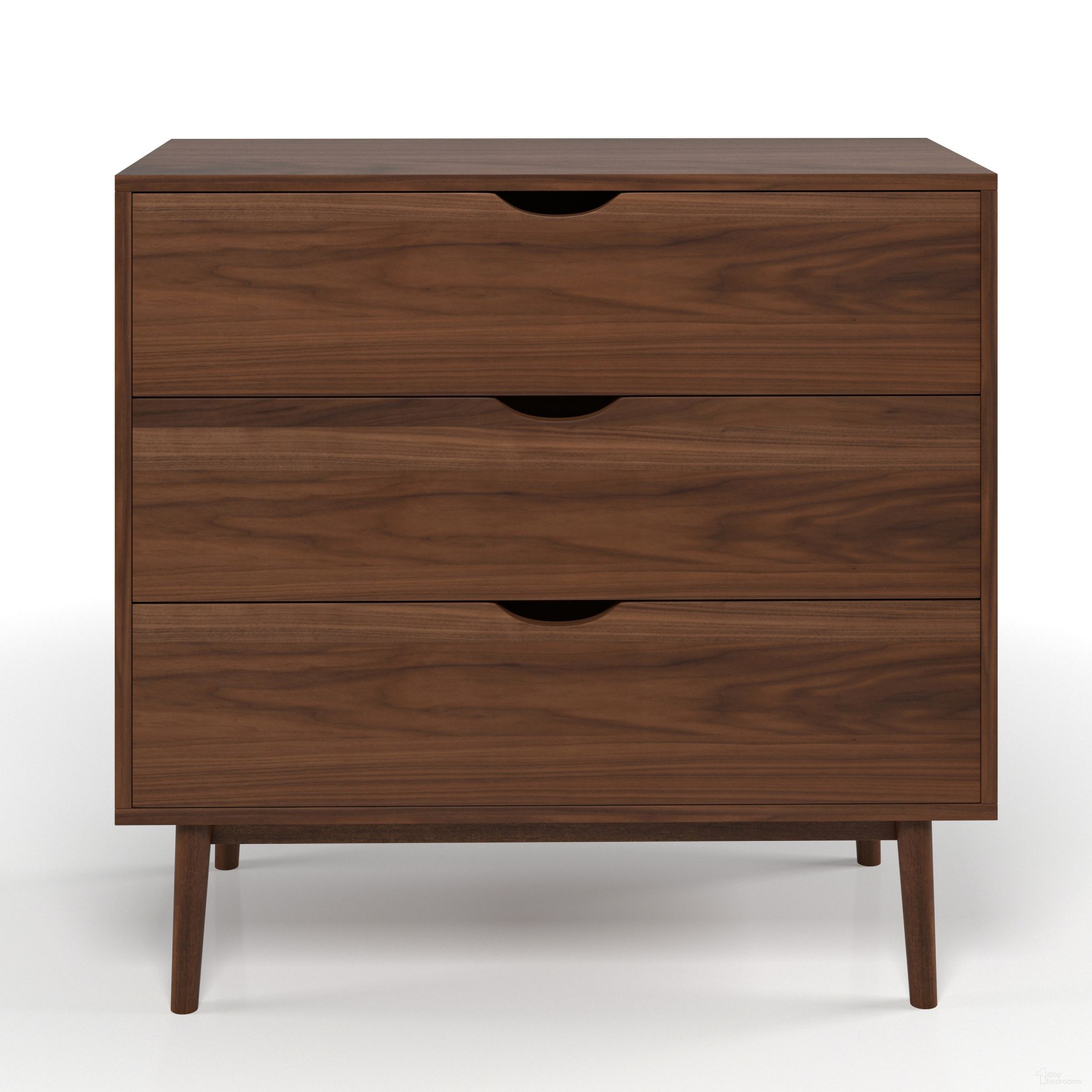 The appearance of Analise 3-Drawer Chest In Walnut designed by Aeon in the transitional interior design. This walnut piece of furniture was selected by 1StopBedrooms from Hej Collection to add a touch of cosiness and style into your home. Sku: AE3433-Walnut. Material: Wood.