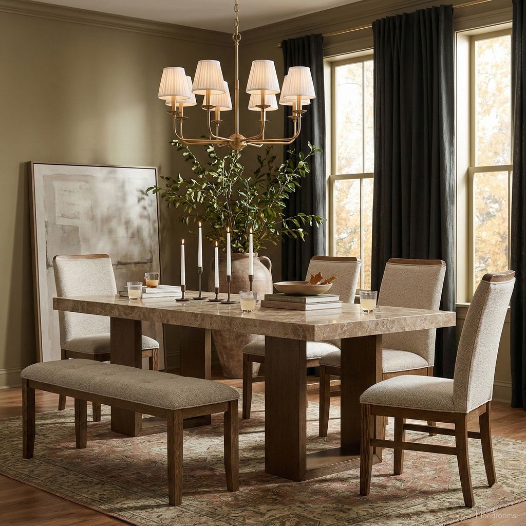 Ananda 84 Inch Marble Dining Room Set In Brown