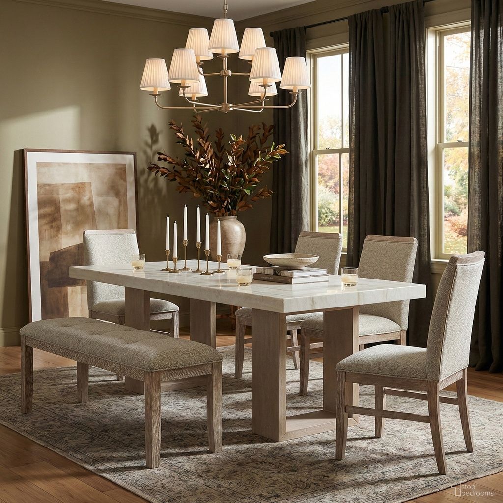 Ananda 84 Inch Marble Dining Room Set In White