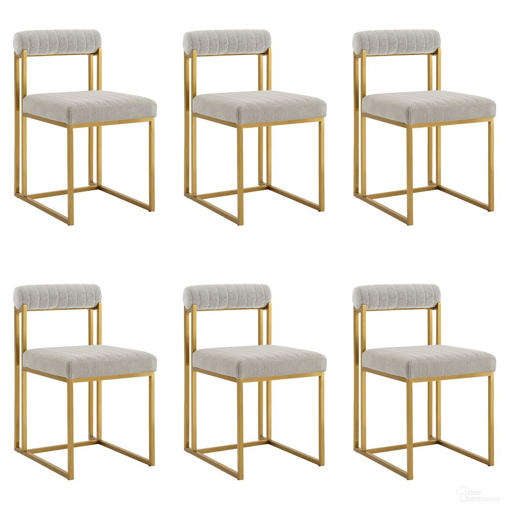 The appearance of Anastasia Dining Chair Set of 6 In Gold and Taupe designed by Armen Living in the modern / contemporary interior design. This taupe and gold piece of furniture  was selected by 1StopBedrooms from Anastasia Collection to add a touch of cosiness and style into your home. Sku: LCANSIBGLTP;LCANSIBGLTP;LCANSIBGLTP. Material: Foam. Chair Type: Side Chair.