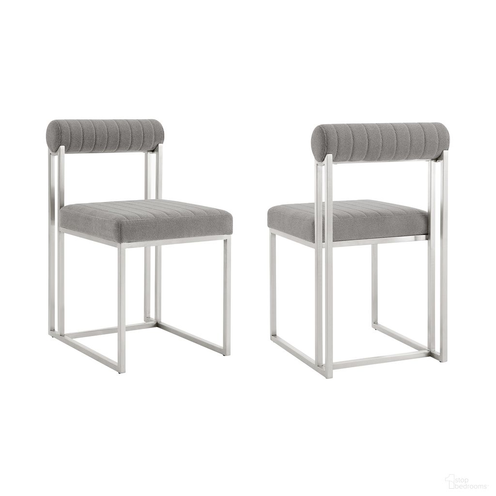 Anastasia Dining Chair with Brushed Stainless Steel and Light Gray Fabric Set of 2