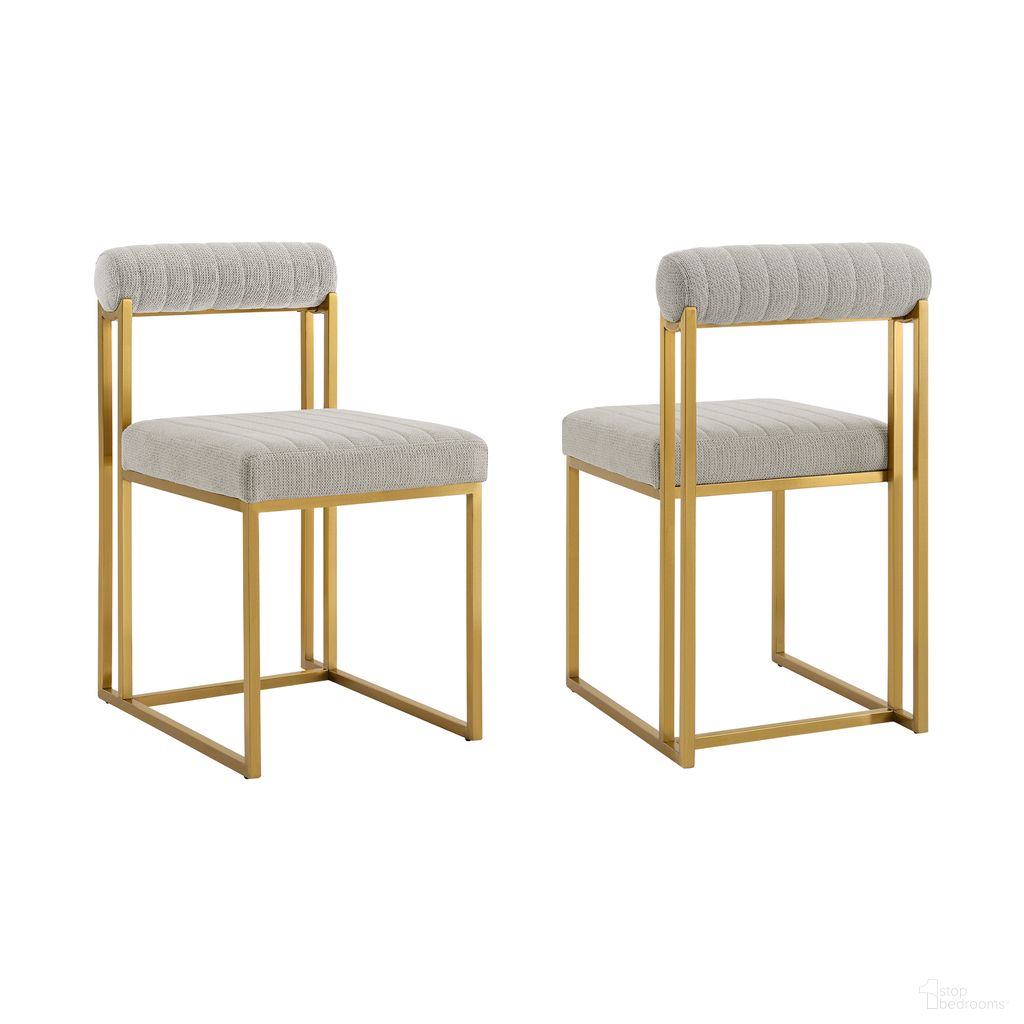 The appearance of Anastasia Dining Chair with Gold Brushed Stainless Steel and Taupe Fabric Set of 2 designed by Armen Living in the modern / contemporary interior design. This taupe piece of furniture was selected by 1StopBedrooms from Anastasia Collection to add a touch of cosiness and style into your home. Sku: LCANSIBGLTP. Material: Stainless Steel. Chair Type: Side Chair.