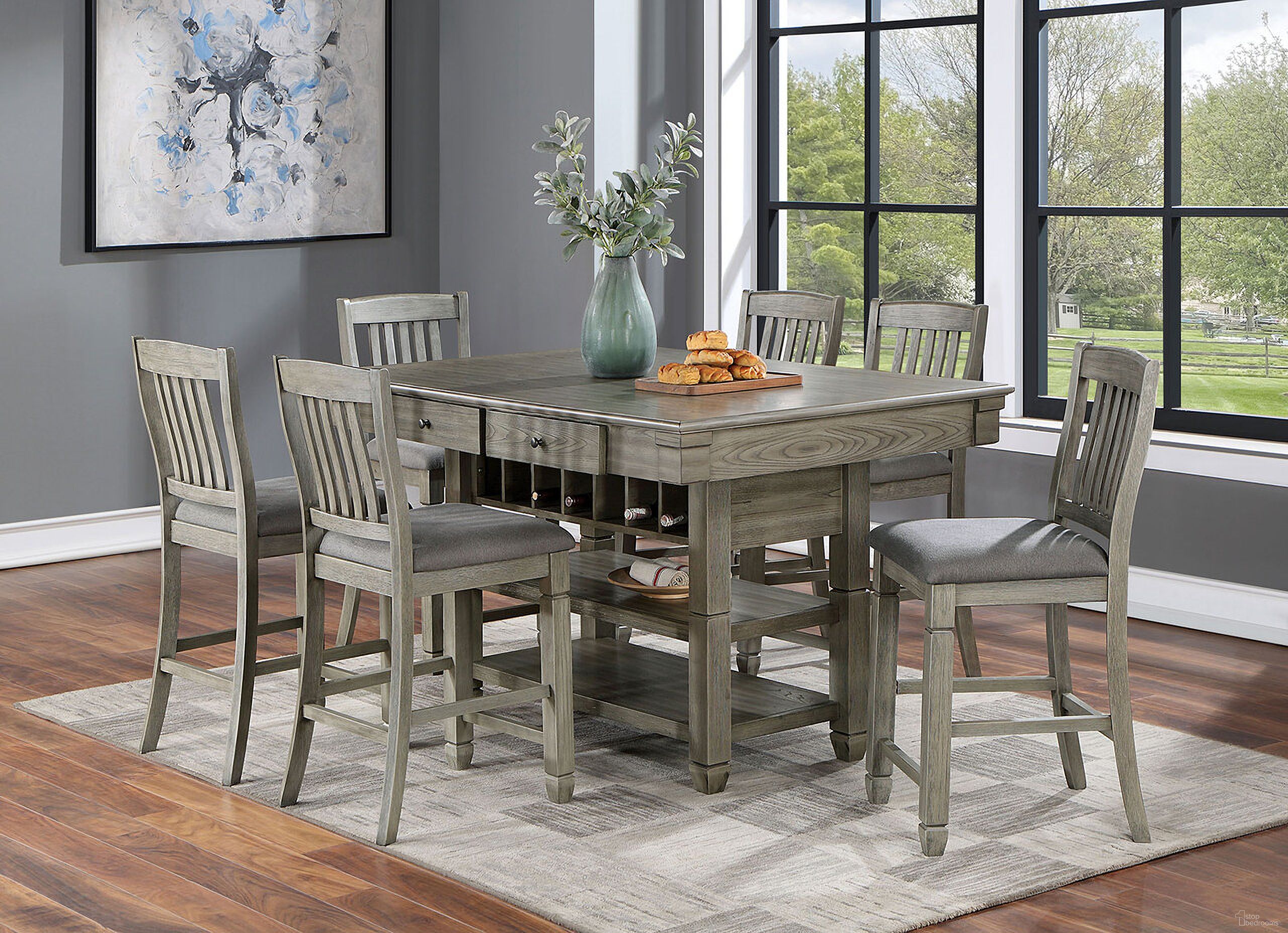The appearance of Anaya Counter Dining Room Set In Gray designed by Furniture of America in the transitional interior design. This gray piece of furniture was selected by 1StopBedrooms from Anaya Collection to add a touch of cosiness and style into your home. Sku: CM3512GY-PT-1;CM3512GY-PT-2;CM3512GY-PC-2PK. Table Top Shape: Square. Material: Wood. Size: 40".