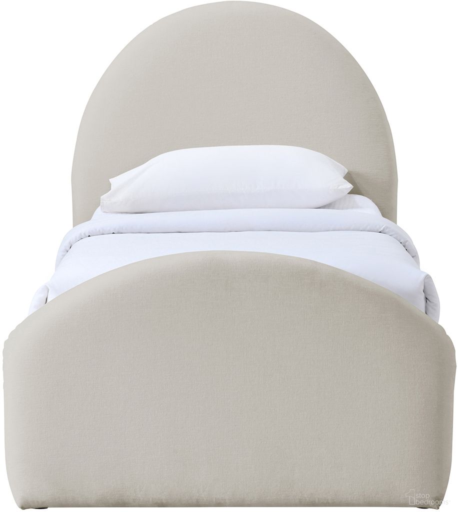 Andaz Chenille Fabric Upholstered Twin Bed In Beige