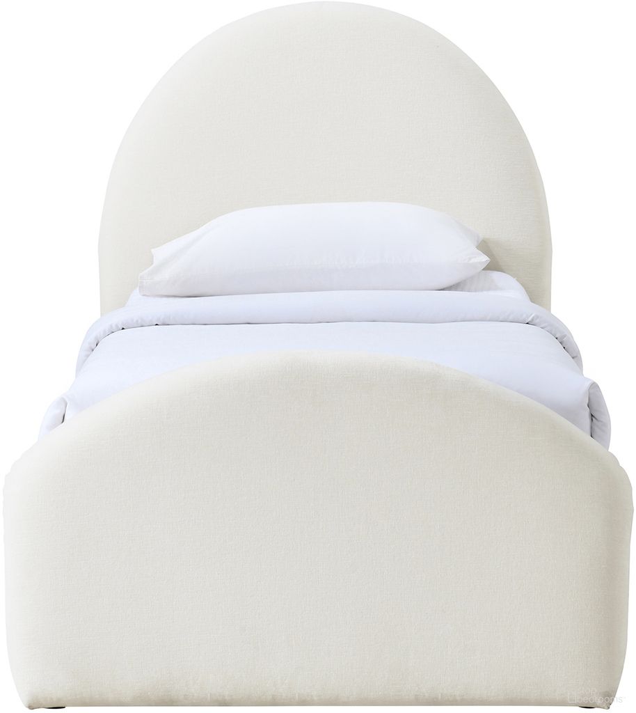 The appearance of Andaz Chenille Fabric Upholstered Twin Bed In Cream designed by Meridian in the modern / contemporary interior design. This cream piece of furniture was selected by 1StopBedrooms from Andaz Collection to add a touch of cosiness and style into your home. Sku: AndazCream-T Box 1/2 (Headboard / Footboard / Slats);AndazCream-T Box 2/2 (Siderails). Bed Size: Twin. Material: Chenille. Bed Type: Upholstered Bed.