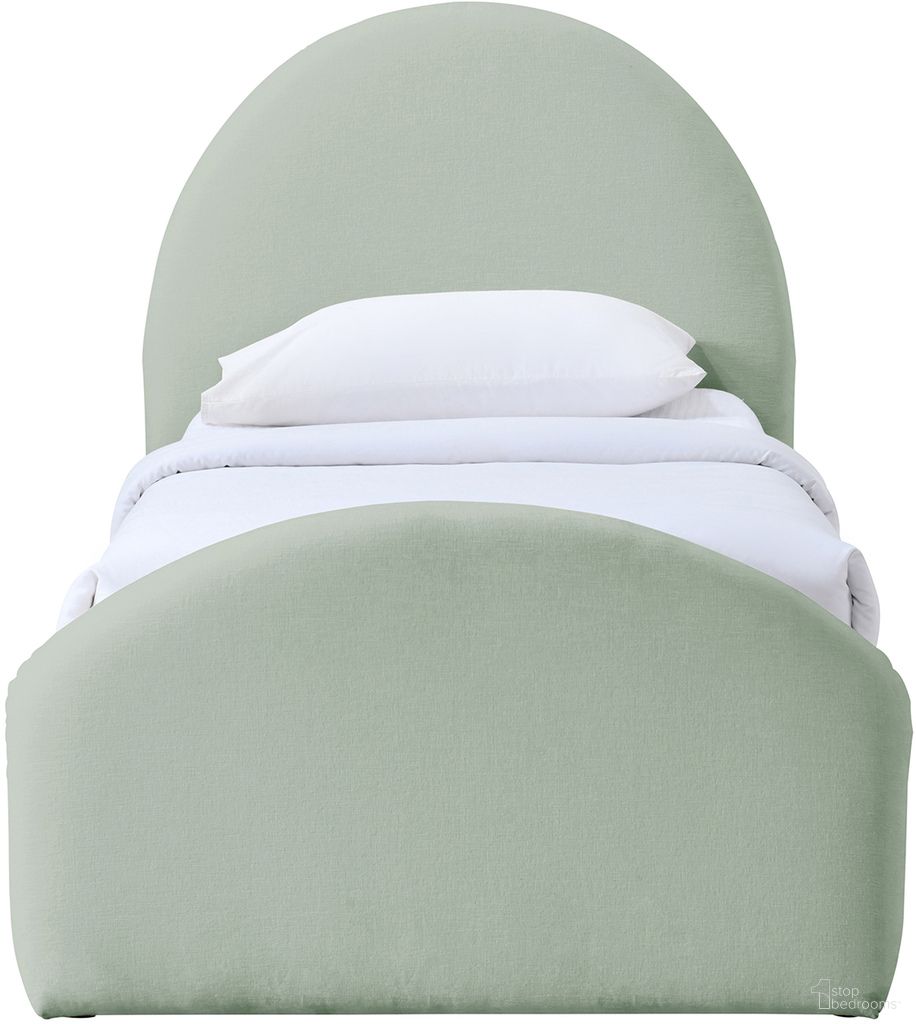 The appearance of Andaz Chenille Fabric Upholstered Twin Bed In Mint designed by Meridian in the modern / contemporary interior design. This mint piece of furniture was selected by 1StopBedrooms from Andaz Collection to add a touch of cosiness and style into your home. Sku: AndazMint-T Box 1/2 (Headboard / Footboard / Slats);AndazMint-T Box 2/2 (Siderails). Bed Size: Twin. Material: Chenille. Bed Type: Upholstered Bed.