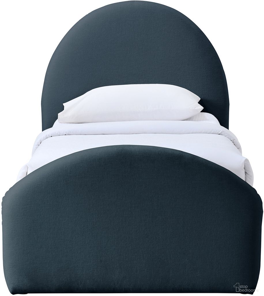Andaz Chenille Fabric Upholstered Twin Bed In Navy