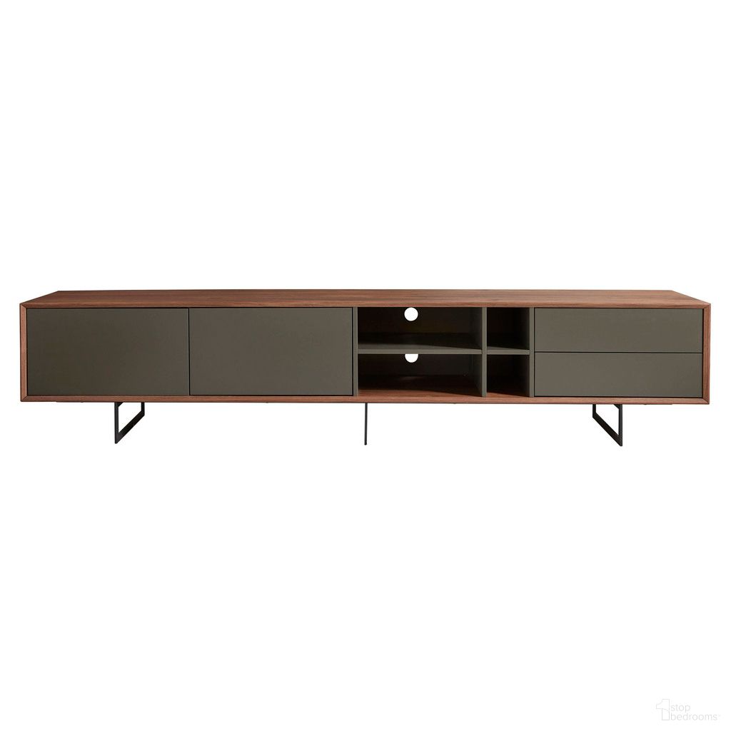 The appearance of Anderson 95 Inch Media Stand In Walnut and Dark Gray designed by Euro Style in the modern / contemporary interior design. This walnut and dark gray piece of furniture  was selected by 1StopBedrooms from Anderson Collection to add a touch of cosiness and style into your home. Sku: 31005GRY-A;31005GRY-B. Material: MDF.
