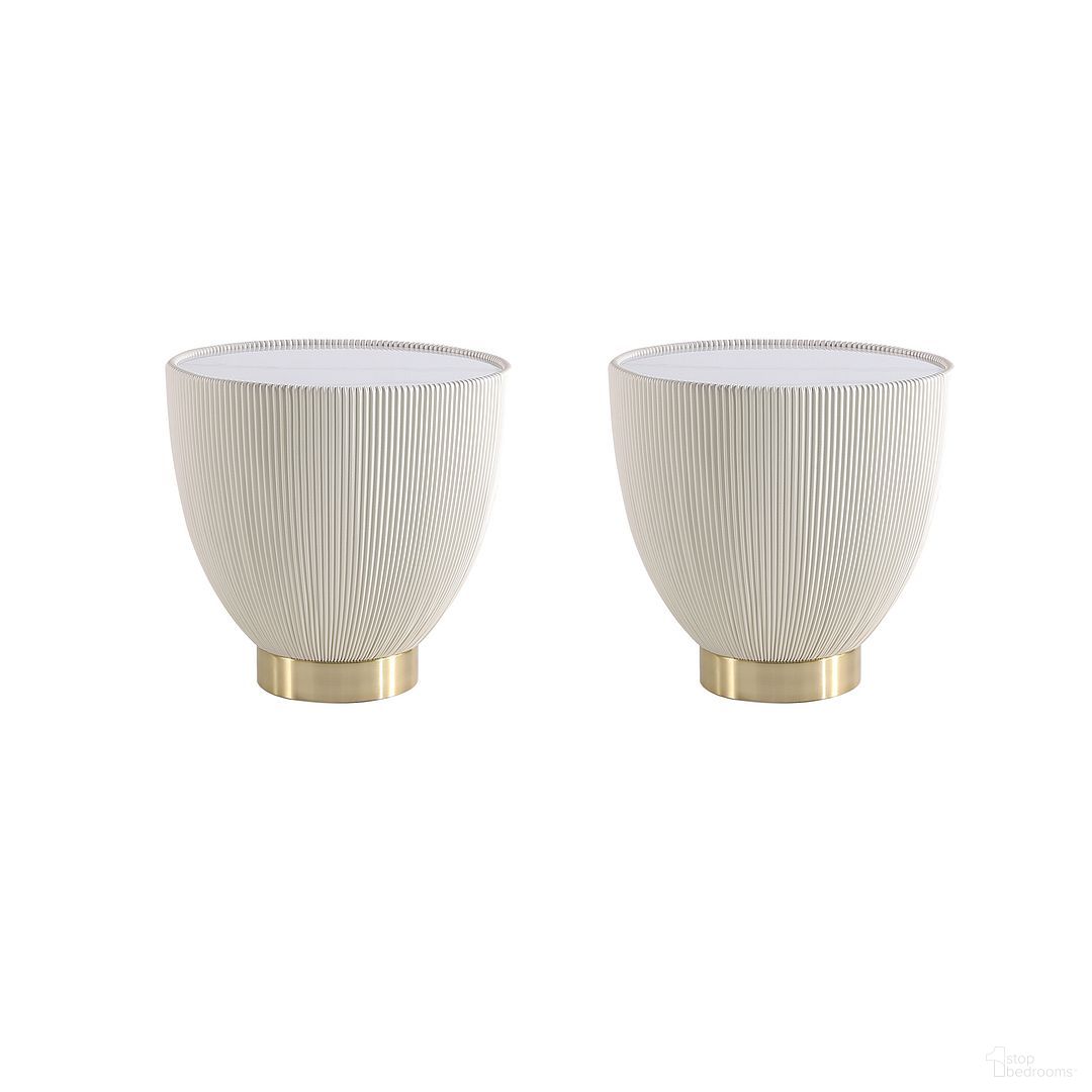 The appearance of Anderson Ceramic Faux Marble Tabletop End Table Set of 2 In Cream designed by Manhattan Comfort in the modern / contemporary interior design. This cream piece of furniture  was selected by 1StopBedrooms from Anderson Collection to add a touch of cosiness and style into your home. Sku: ET005-CR;ET005-CR. Material: Stainless Steel.