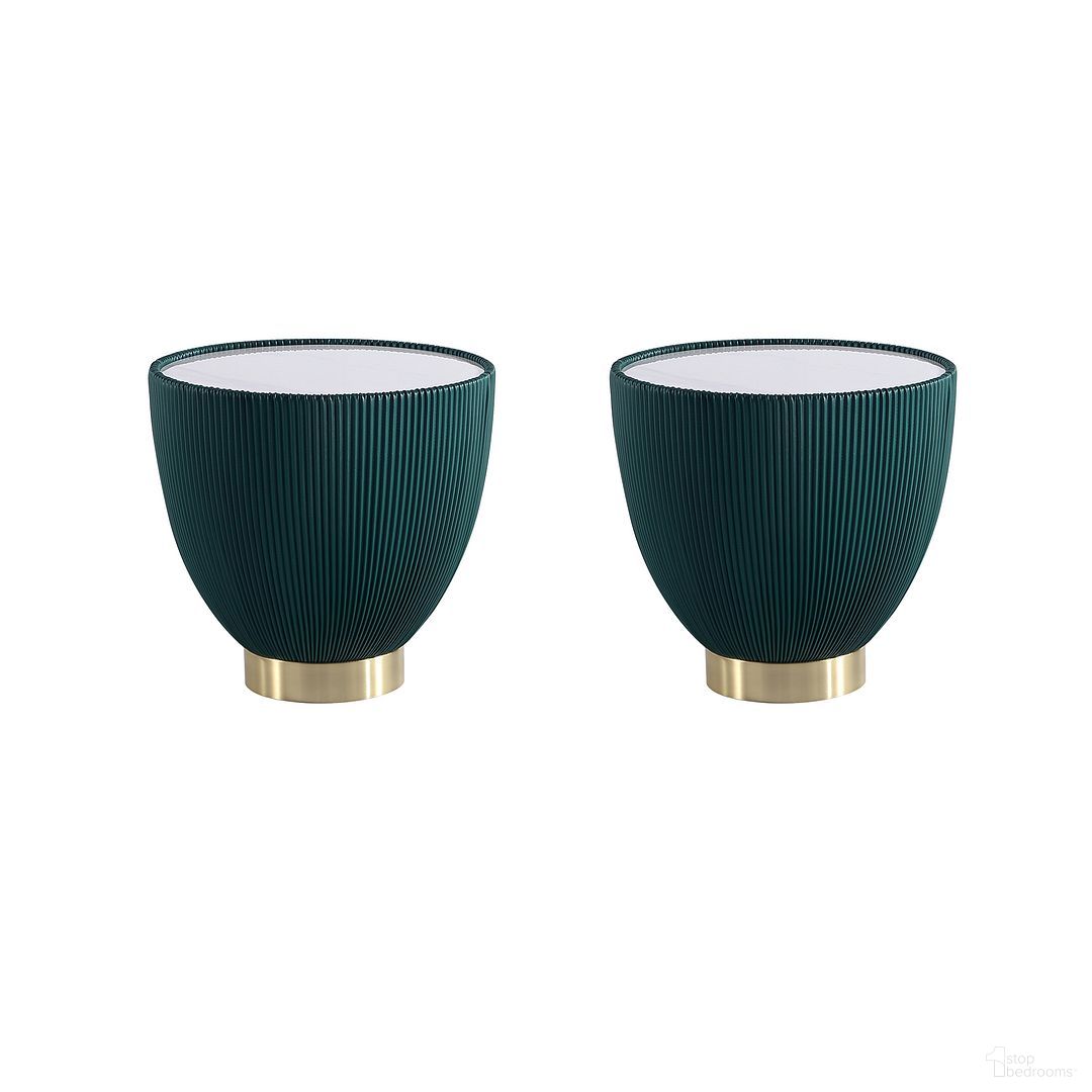 The appearance of Anderson Ceramic Faux Marble Tabletop End Table Set of 2 In Green designed by Manhattan Comfort in the modern / contemporary interior design. This green piece of furniture  was selected by 1StopBedrooms from Anderson Collection to add a touch of cosiness and style into your home. Sku: ET005-GR;ET005-GR. Material: Stainless Steel.