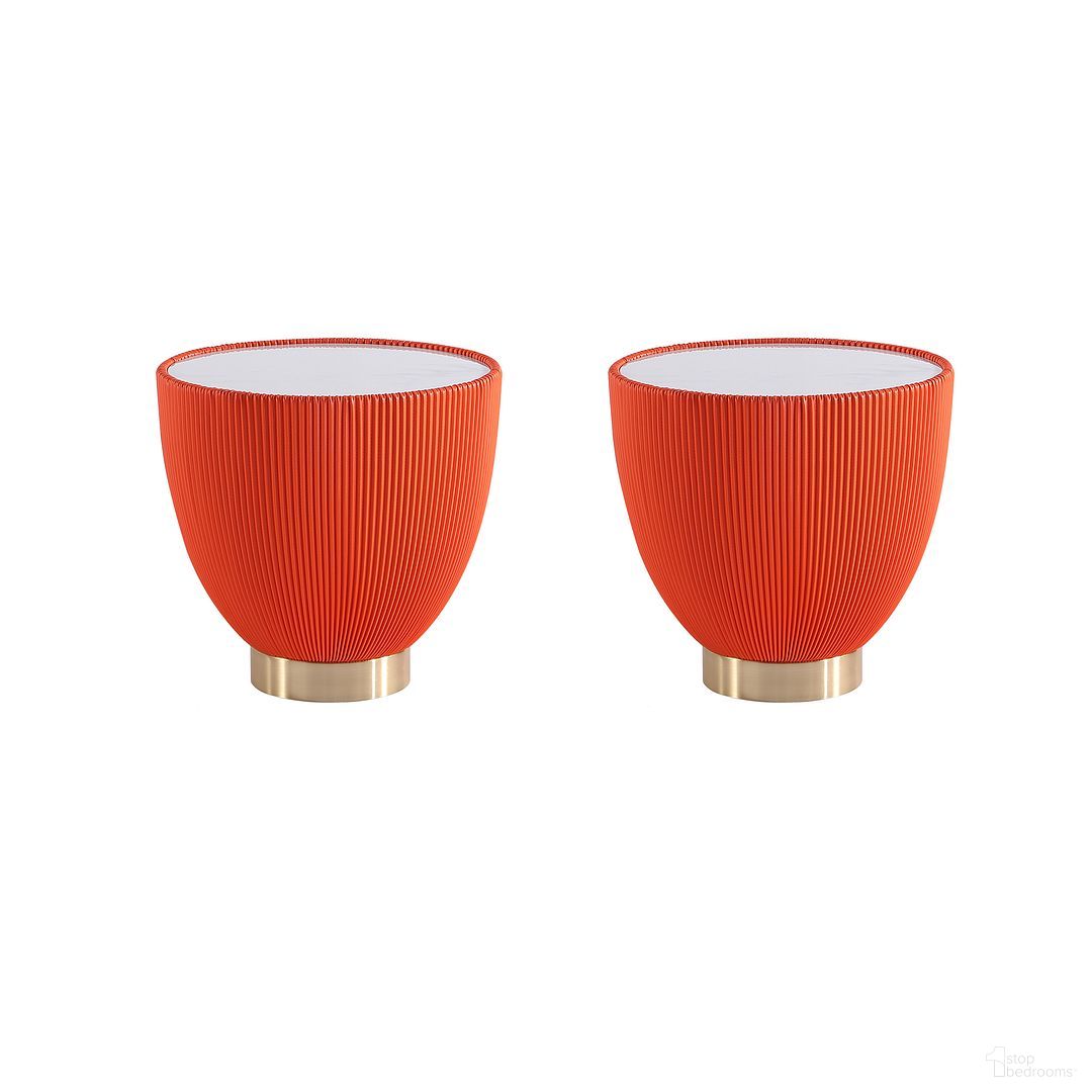 The appearance of Anderson Ceramic Faux Marble Tabletop End Table Set of 2 In Orange designed by Manhattan Comfort in the modern / contemporary interior design. This orange piece of furniture  was selected by 1StopBedrooms from Anderson Collection to add a touch of cosiness and style into your home. Sku: ET005-OR;ET005-OR. Material: Stainless Steel.