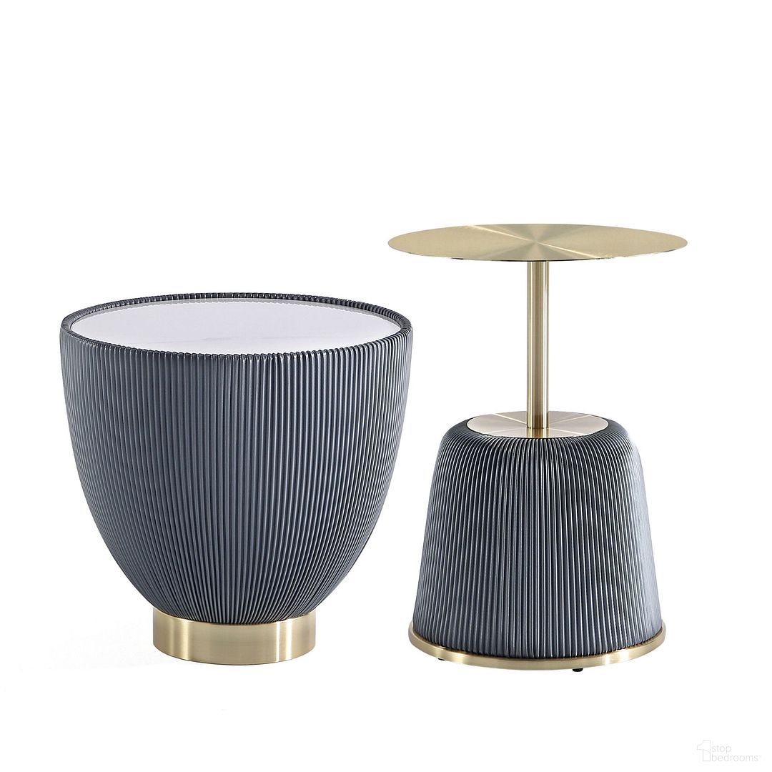The appearance of Anderson Ceramic Faux Tabletop and Gold Metal Tabletop End Table Set of 2 In Grey designed by Manhattan Comfort in the modern / contemporary interior design. This grey piece of furniture  was selected by 1StopBedrooms from Anderson Collection to add a touch of cosiness and style into your home. Sku: ET004-GY;ET005-GY. Material: Stainless Steel.