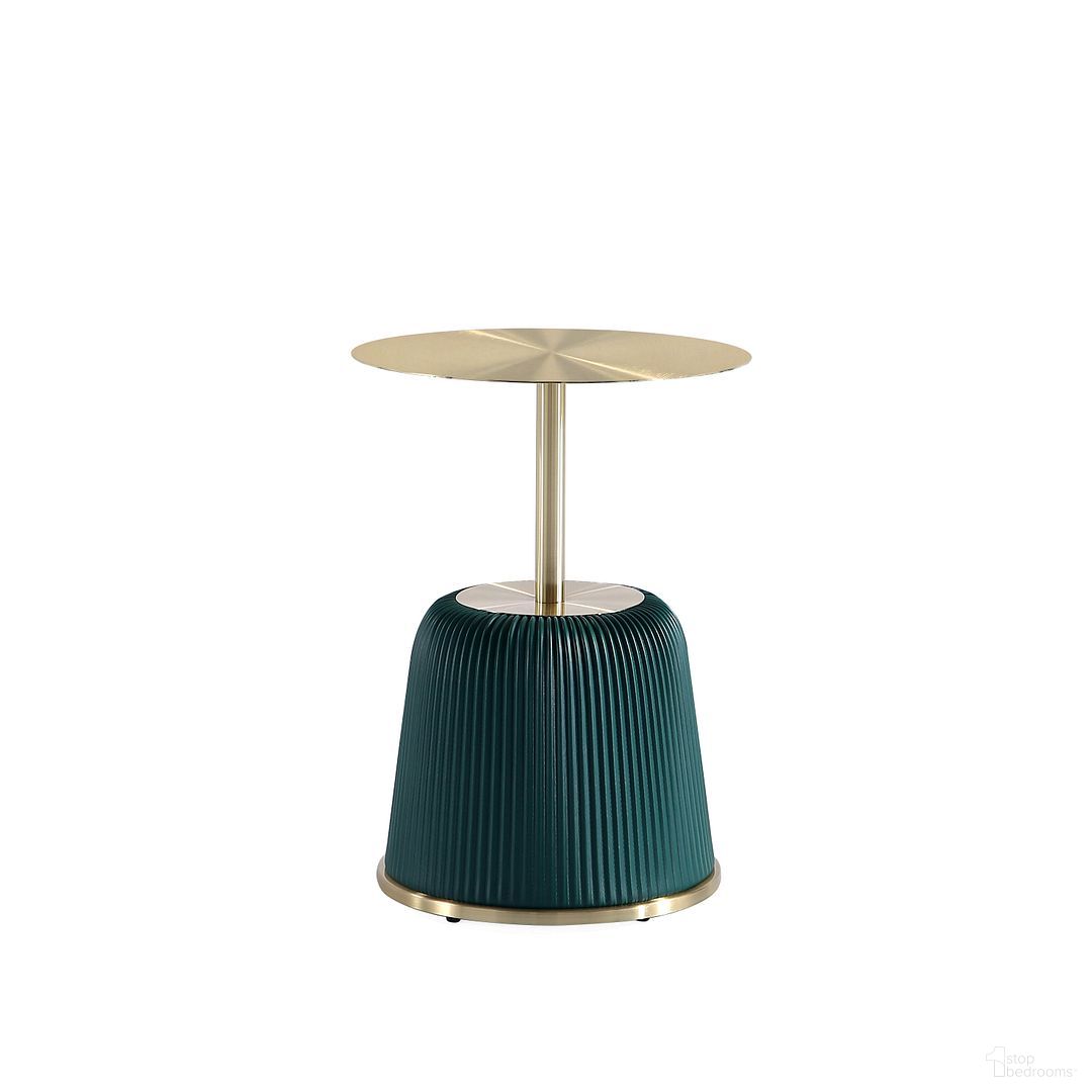 The appearance of Anderson End Table In Green and Gold designed by Manhattan Comfort in the modern / contemporary interior design. This green piece of furniture  was selected by 1StopBedrooms from Anderson Collection to add a touch of cosiness and style into your home. Sku: ET004-GR. Material: Stainless Steel.
