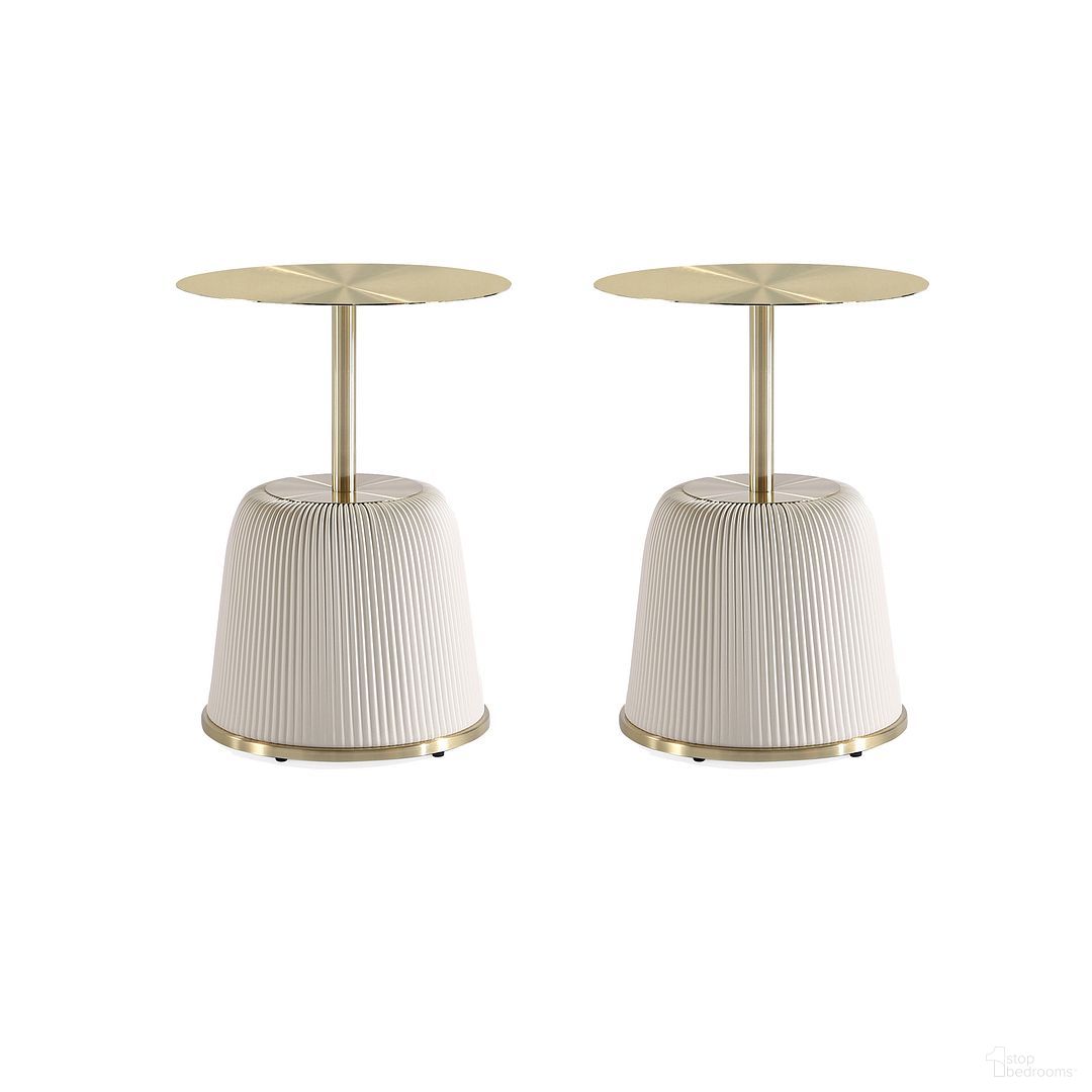 The appearance of Anderson End Table Set of 2 In Cream and Gold designed by Manhattan Comfort in the modern / contemporary interior design. This cream piece of furniture  was selected by 1StopBedrooms from Anderson Collection to add a touch of cosiness and style into your home. Sku: ET004-CR;ET004-CR. Material: Stainless Steel.