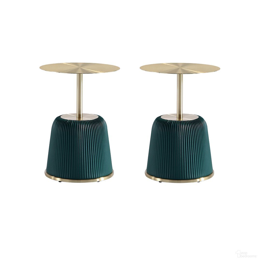 The appearance of Anderson End Table Set of 2 In Green and Gold designed by Manhattan Comfort in the modern / contemporary interior design. This green piece of furniture  was selected by 1StopBedrooms from Anderson Collection to add a touch of cosiness and style into your home. Sku: ET004-GR;ET004-GR. Material: Stainless Steel.