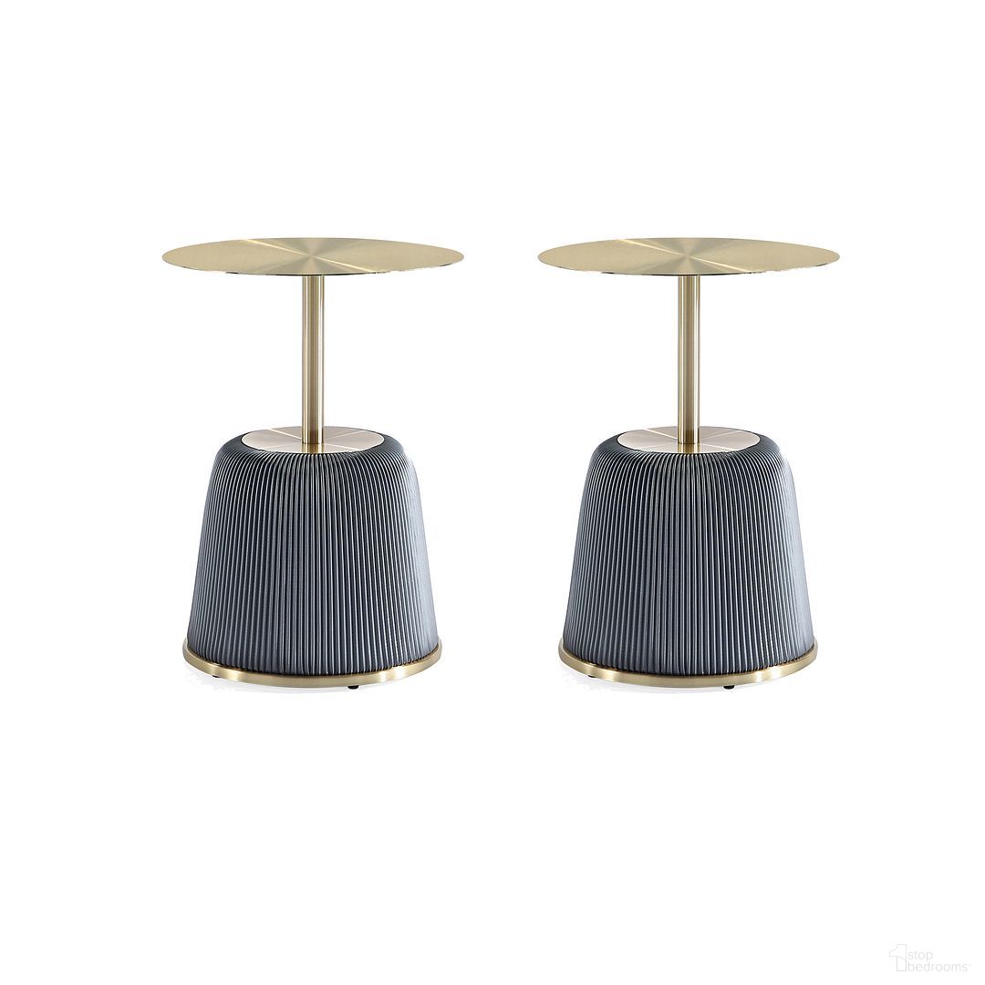 The appearance of Anderson End Table Set of 2 In Grey and Gold designed by Manhattan Comfort in the modern / contemporary interior design. This grey piece of furniture  was selected by 1StopBedrooms from Anderson Collection to add a touch of cosiness and style into your home. Sku: ET004-GY;ET004-GY. Material: Stainless Steel.