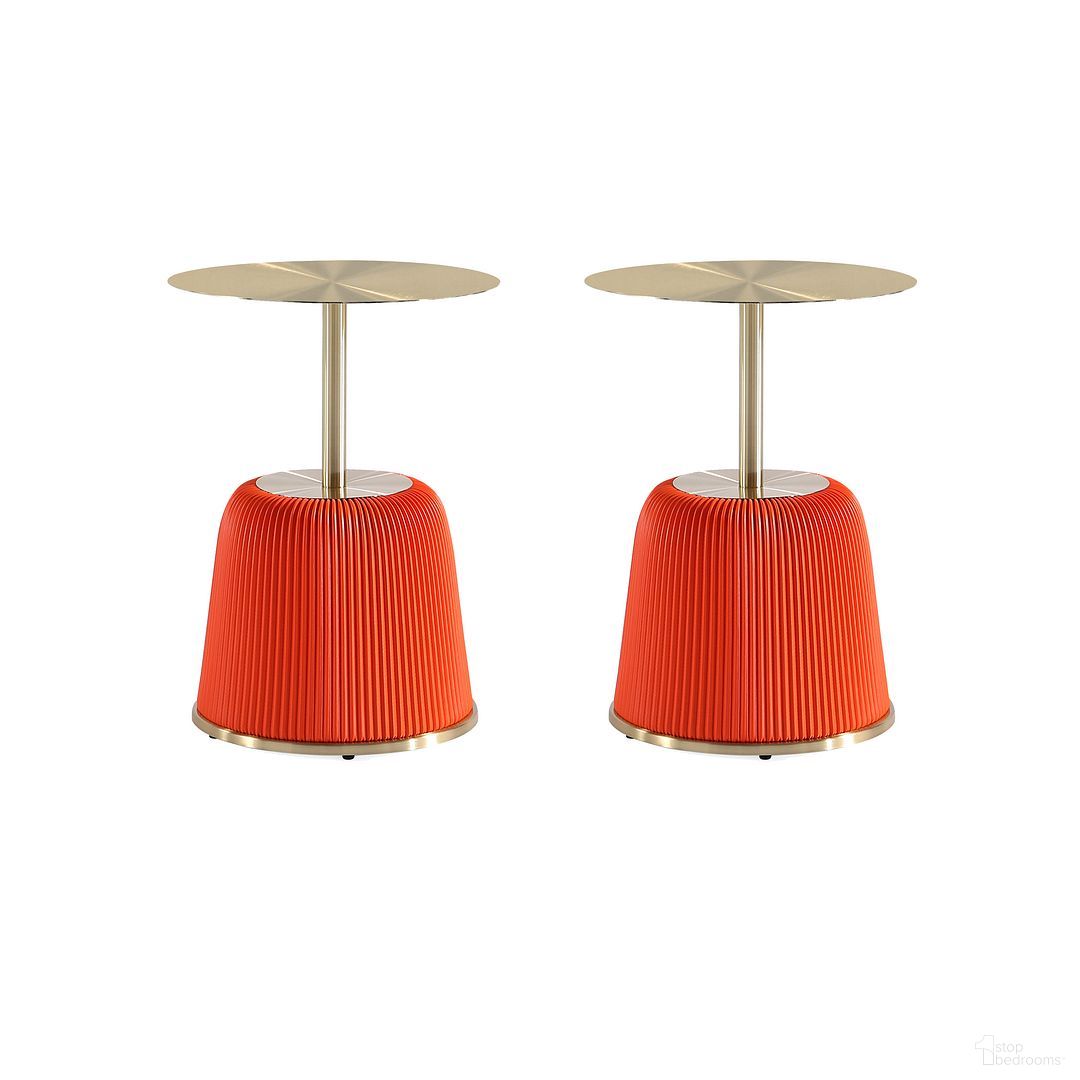 The appearance of Anderson End Table Set of 2 In Orange and Gold designed by Manhattan Comfort in the modern / contemporary interior design. This orange piece of furniture  was selected by 1StopBedrooms from Anderson Collection to add a touch of cosiness and style into your home. Sku: ET004-OR;ET004-OR. Material: Stainless Steel.