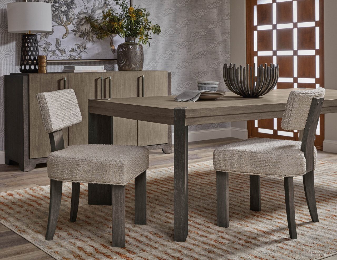 The appearance of Anderson Park Dining Room Set In Moose Trail and Frontier Brown designed by Pulaski in the modern / contemporary interior design. This moose trail/frontier brown piece of furniture was selected by 1StopBedrooms from Anderson Park Collection to add a touch of cosiness and style into your home. Sku: P402240;P402260. Table Top Shape: Rectangular. Size: 92" x 44". Material: Oak Veneer.
