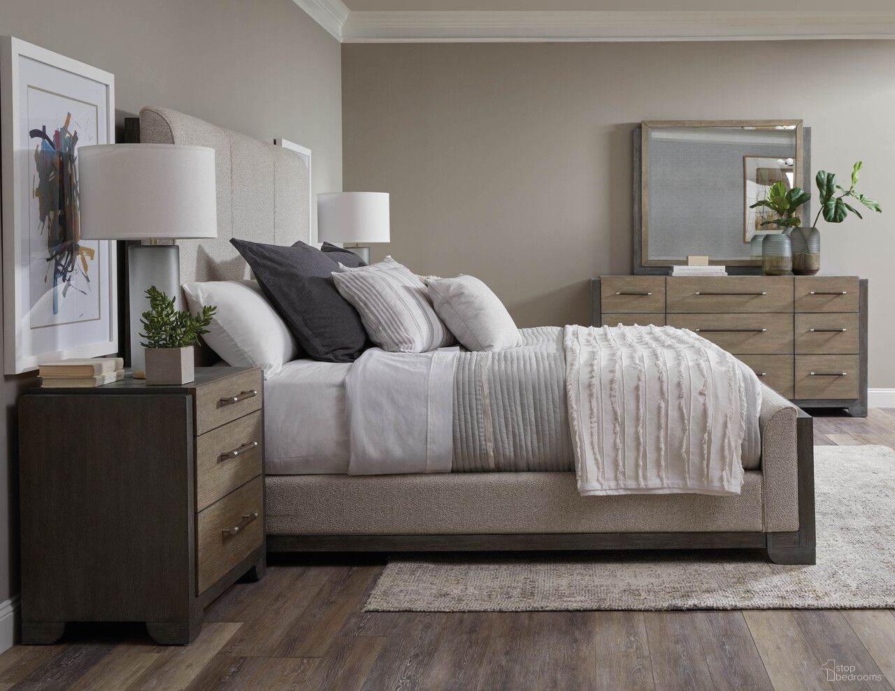 Anderson Park Upholstered Bedroom Set In Moose Trail and Frontier Brown