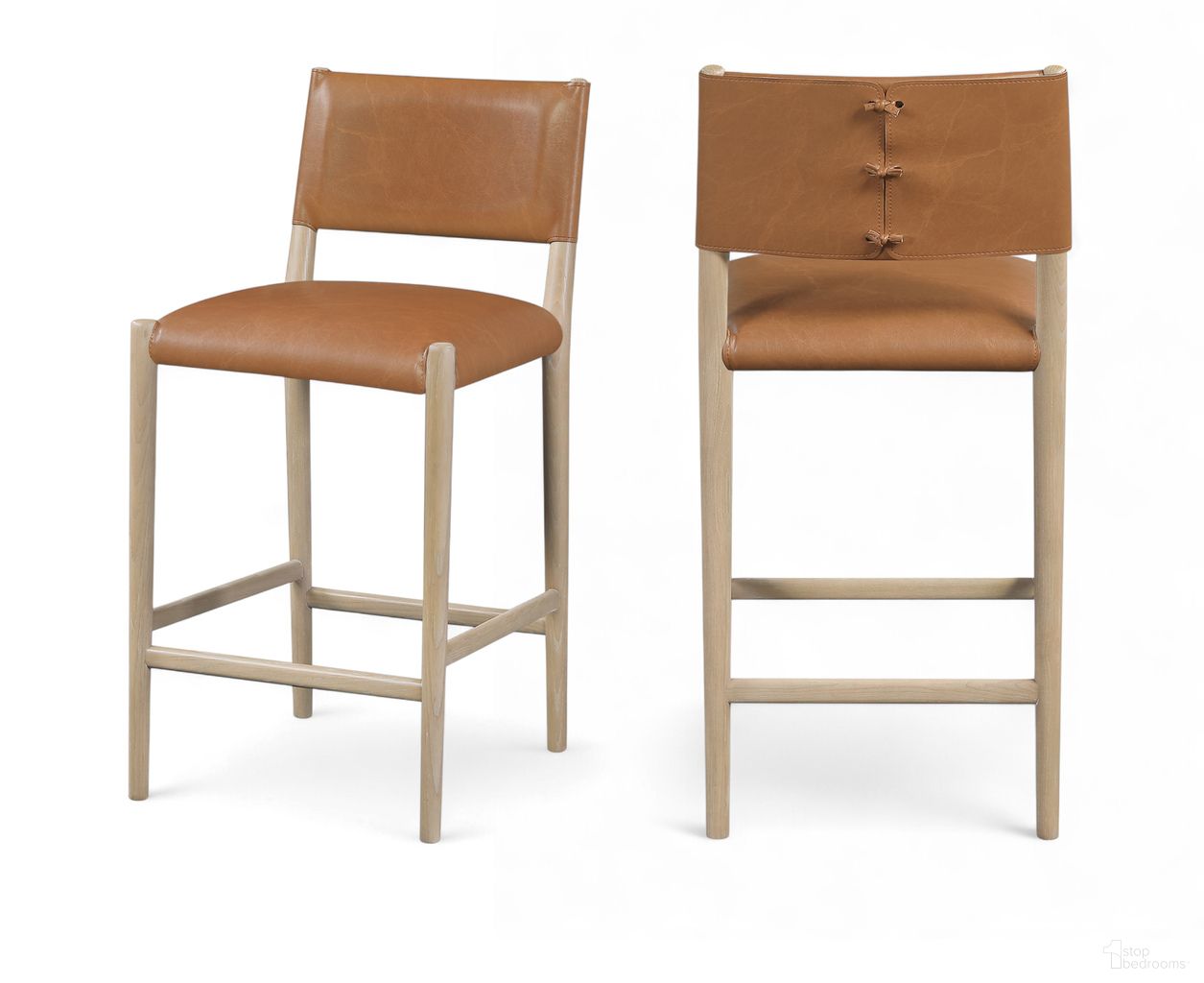 Andie Vegan Leather Upholstered Counter Stool In Cognac and Stained Natural