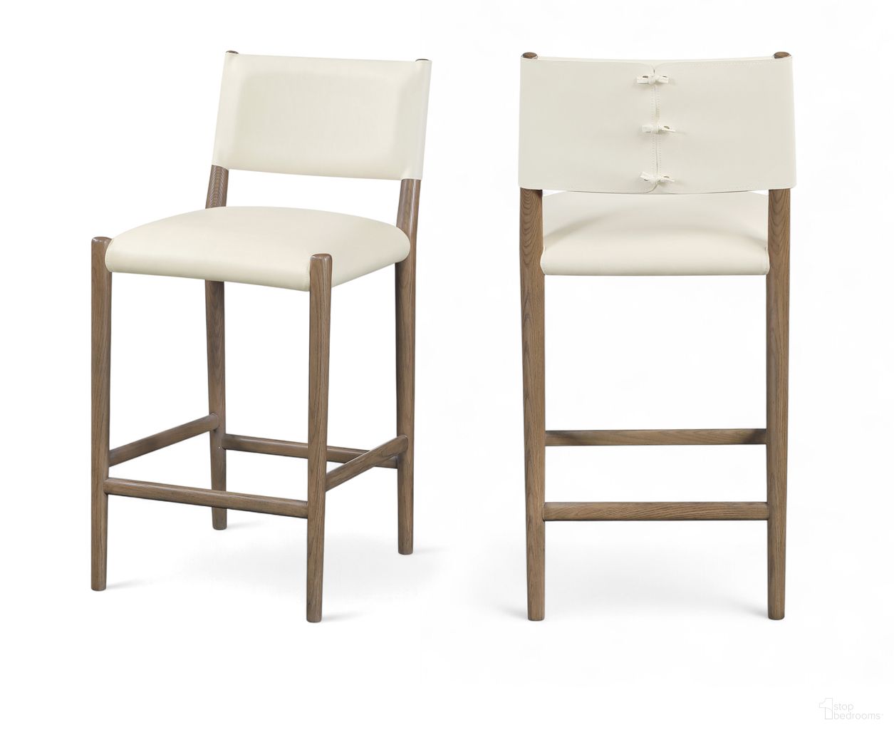 Andie Vegan Leather Upholstered Counter Stool In Cream and Stained Brown