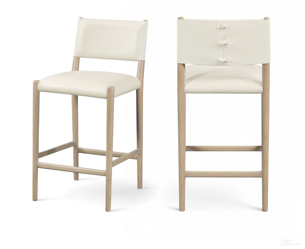 The appearance of Andie Vegan Leather Upholstered Counter Stool In Cream and Stained Natural designed by Meridian in the modern / contemporary interior design. This cream/stained natural piece of furniture  was selected by 1StopBedrooms from Andie Collection to add a touch of cosiness and style into your home. Sku: 88076Cream-C. Material: Vegan Leather.
