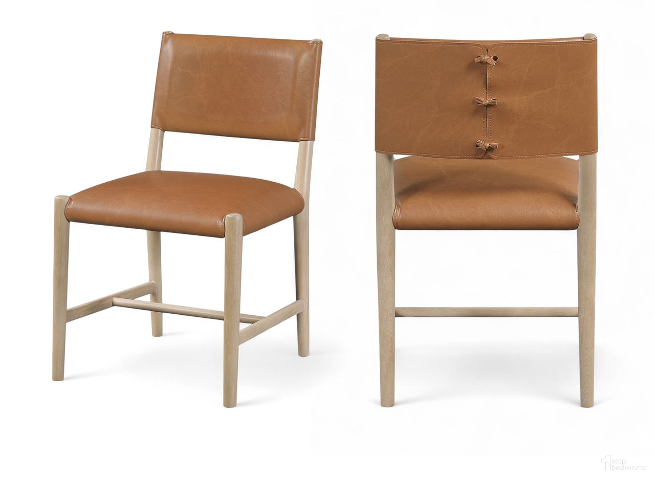 Andie Vegan Leather Upholstered Dining Chair Set of 2 In Cognac and Stained Natural