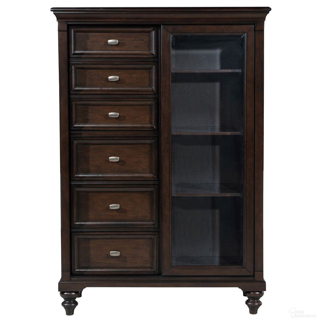Andover 6-Drawer Tempered Glass Door Chest In Dark Oak