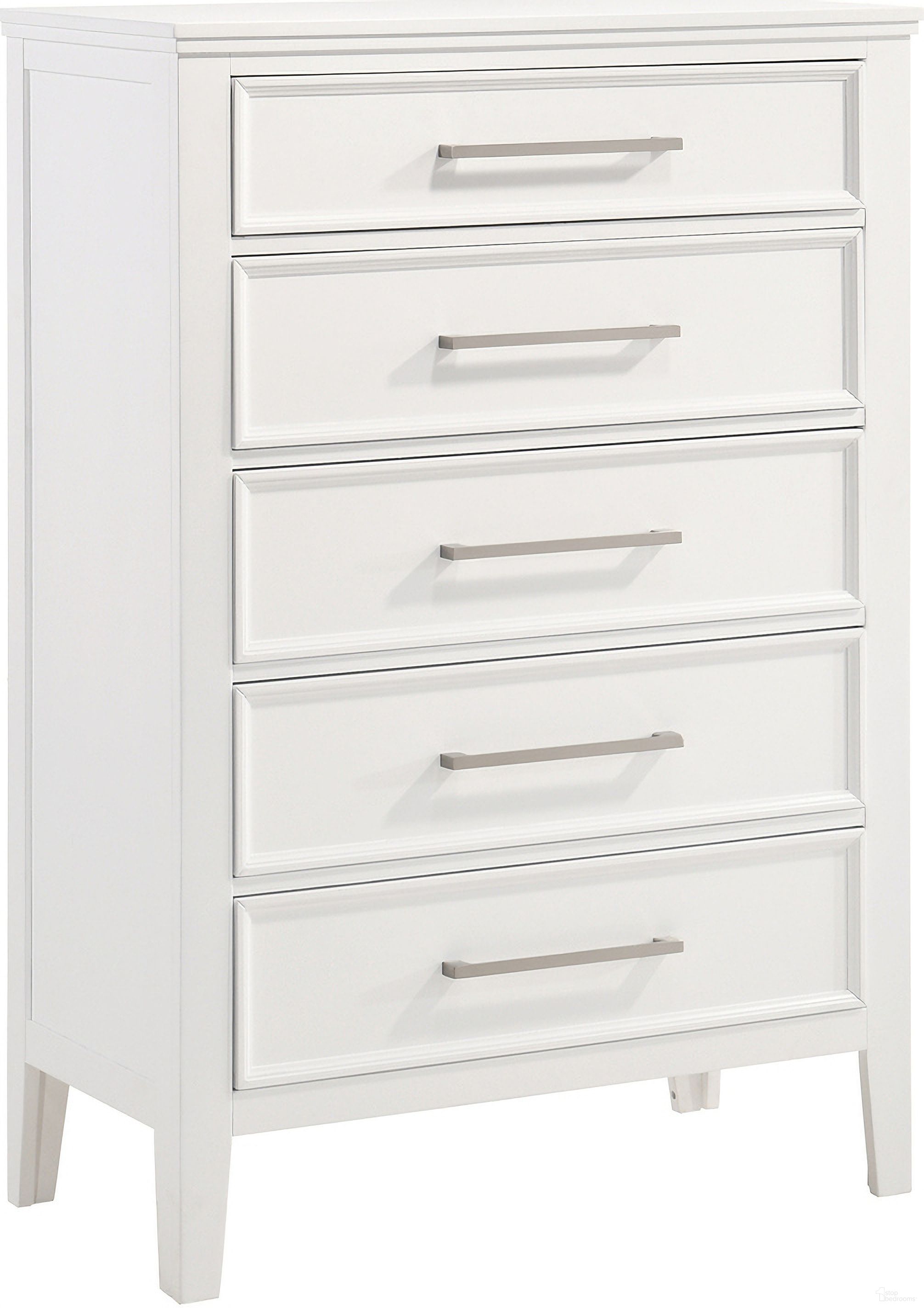 The appearance of Andover Chest In White designed by New Classic in the transitional interior design. This white piece of furniture  was selected by 1StopBedrooms from Andover Collection to add a touch of cosiness and style into your home. Sku: B677W-070. Material: Wood.