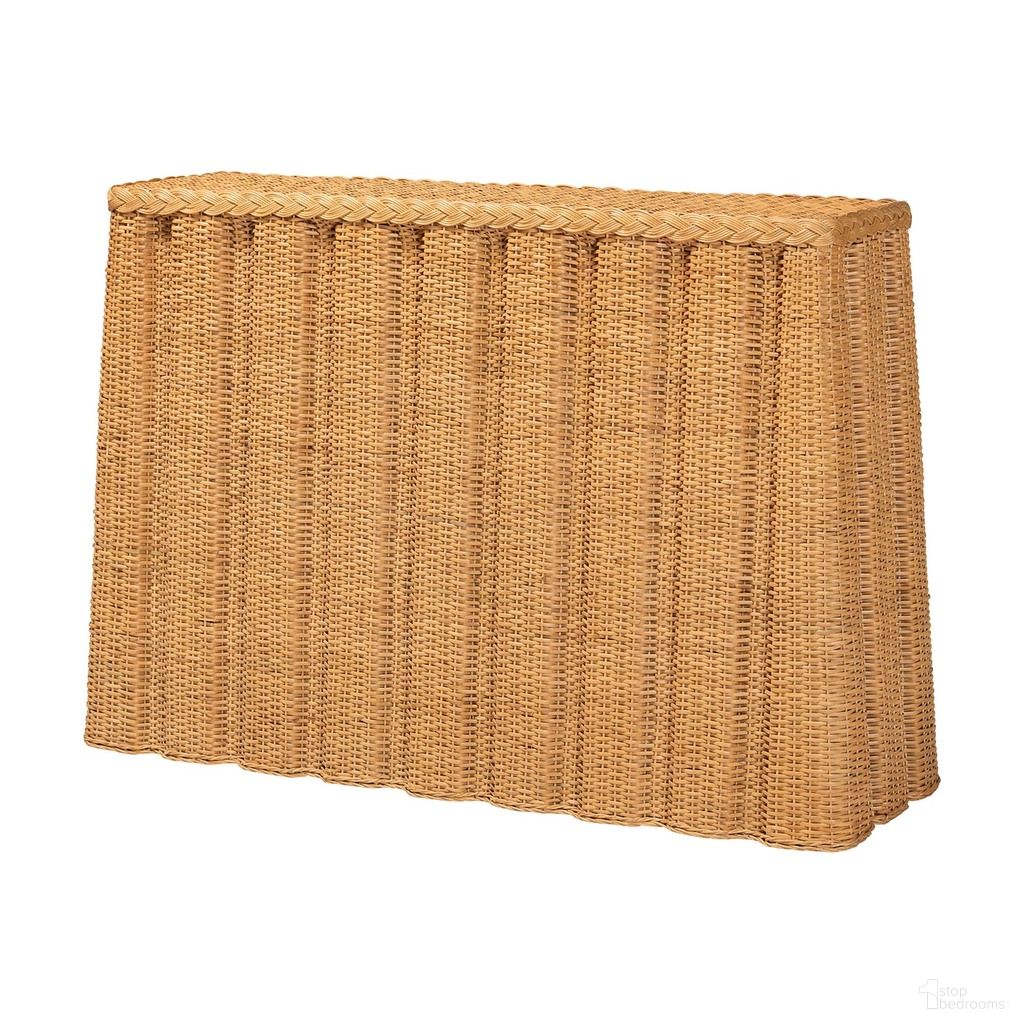 Andrea Handwoven Rattan Console Table In Light Honey
