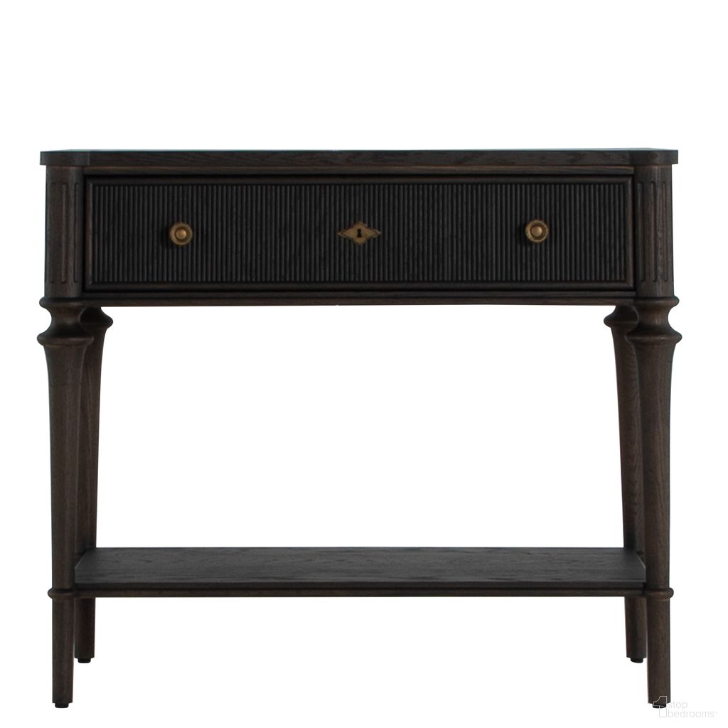 Andrea Nightstand In Dark Stained Oak and Antique Brass