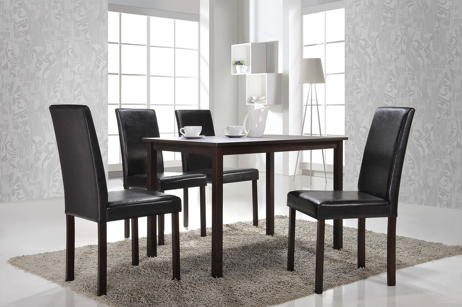 The appearance of Andrew 5-Piece Modern Dining Set designed by Baxton Studio in the modern / contemporary interior design. This black and brown piece of furniture  was selected by 1StopBedrooms from Andrew Collection to add a touch of cosiness and style into your home. Sku: Andrew Dining Set. Material: Rubberwood.
