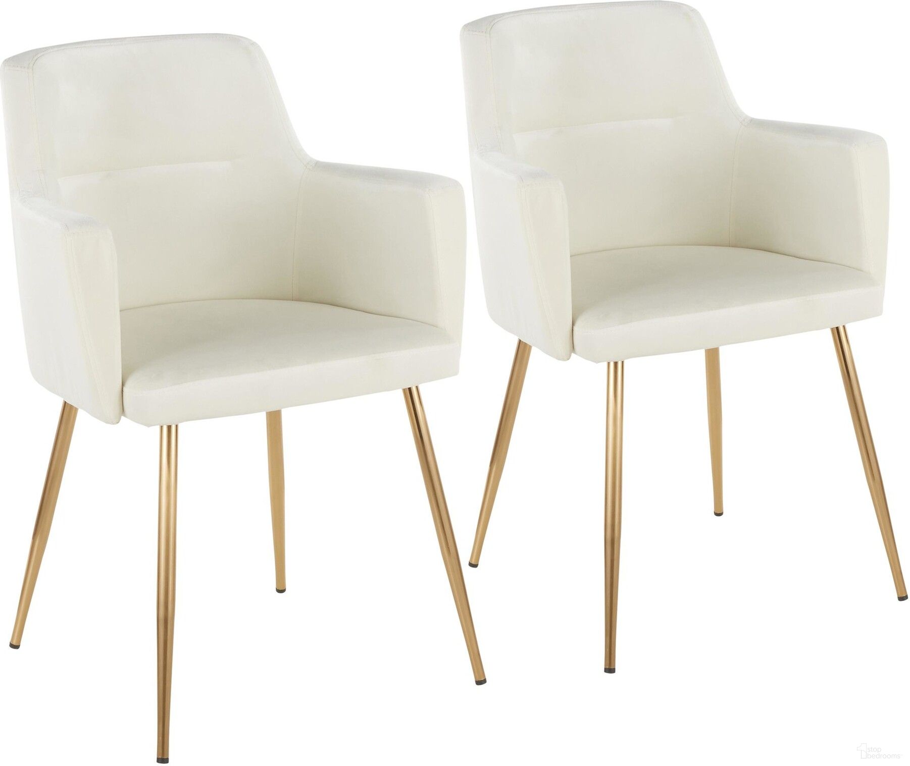 Andrew Contemporary Dining/Accent Chair In Gold Metal And Cream Velvet - Set Of 2