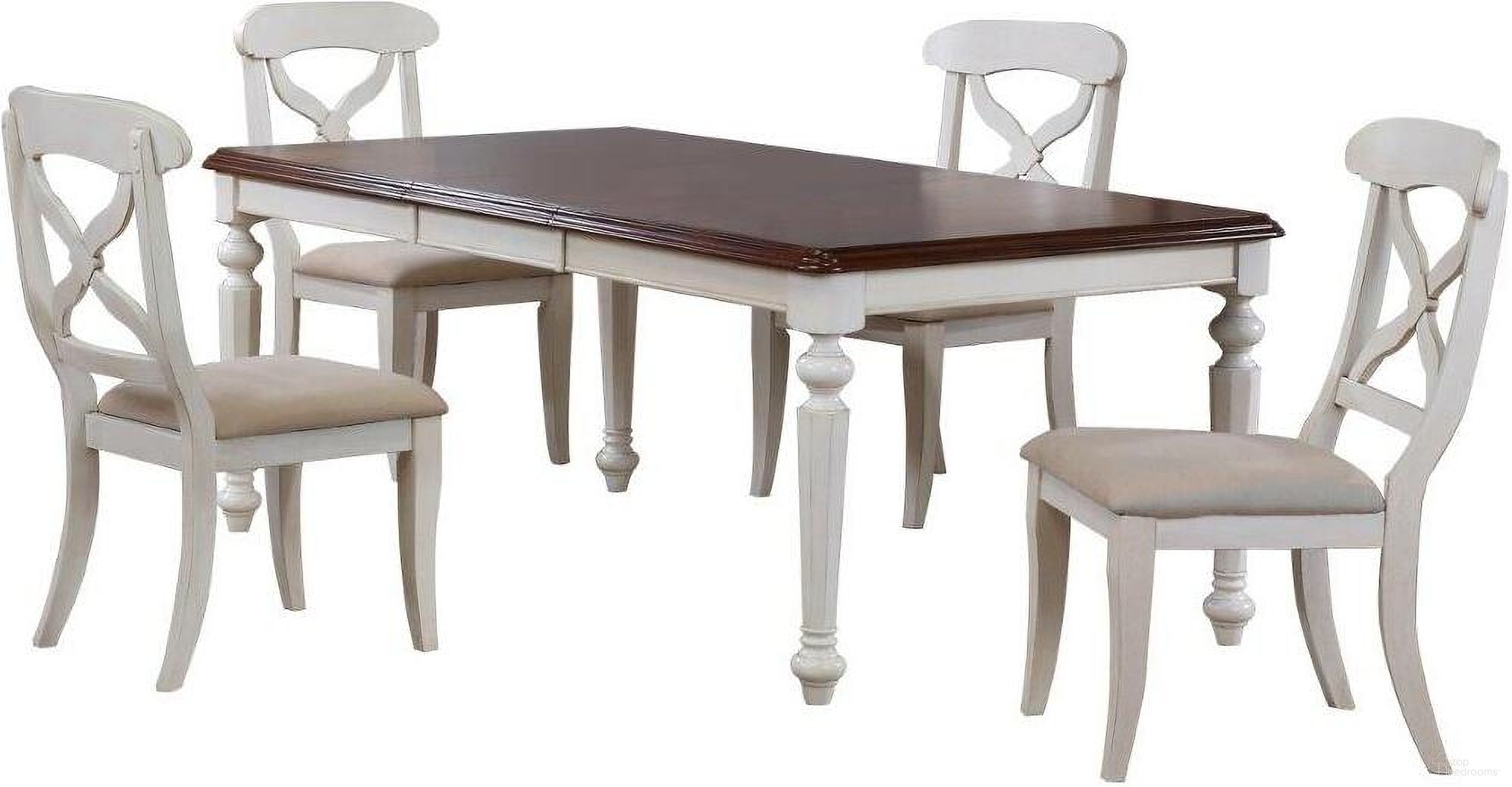 The appearance of Andrews Antique White and Chestnut Brown 5 Piece Butterfly Leaf Dining Set designed by Sunset Trading in the traditional interior design. This antique white and chestnut piece of furniture was selected by 1StopBedrooms from Andrews Collection to add a touch of cosiness and style into your home. Sku: DLU-ADW-TLB-4276-AW;DLU-ADW-C12-AW-2;DLU-ADW-C12-AW-2. Material: Wood.
