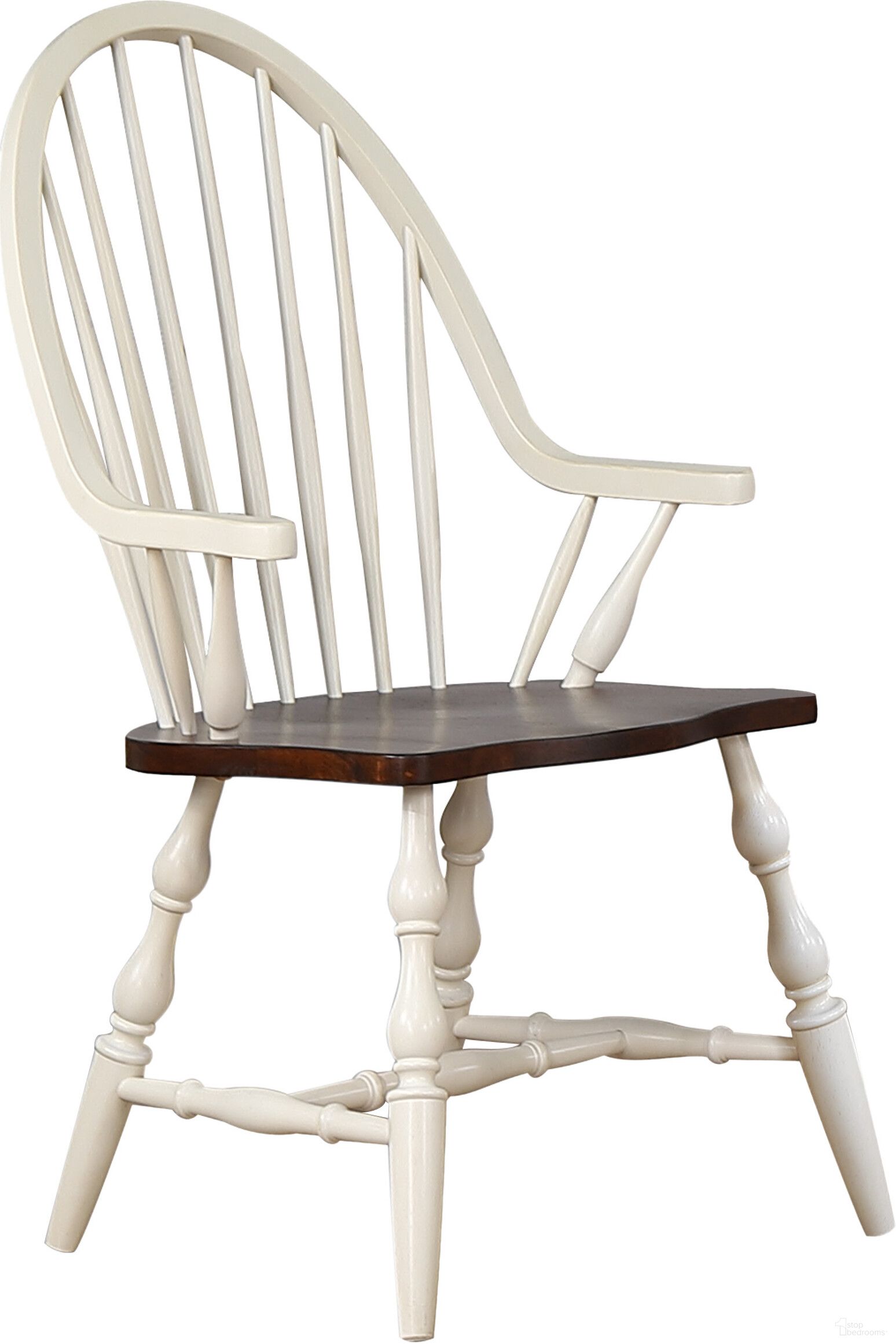 The appearance of Andrews Antique White and Chestnut Brown Windsor Dining Chair with Arms designed by Sunset Trading in the modern / contemporary interior design. This antique white piece of furniture was selected by 1StopBedrooms from Andrews Collection to add a touch of cosiness and style into your home. Sku: DLU-ADW-C30A-AW. Material: Wood. Chair Type: Arm Chair.