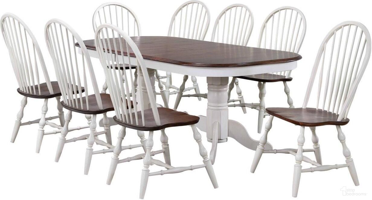 The appearance of Andrews Antique White Chestnut Brown 9 Piece Double Pedestal Extendable Dining Set designed by Sunset Trading in the traditional interior design. This antique white and chestnut piece of furniture was selected by 1StopBedrooms from Andrews Collection to add a touch of cosiness and style into your home. Sku: DLU-ADW-TTB-4296-AW-T;DLU-ADW-TTB-4296-AW-B;DLU-C30-AW-2;DLU-C30-AW-2;DLU-C30-AW-2;DLU-C30-AW-2. Material: Wood.