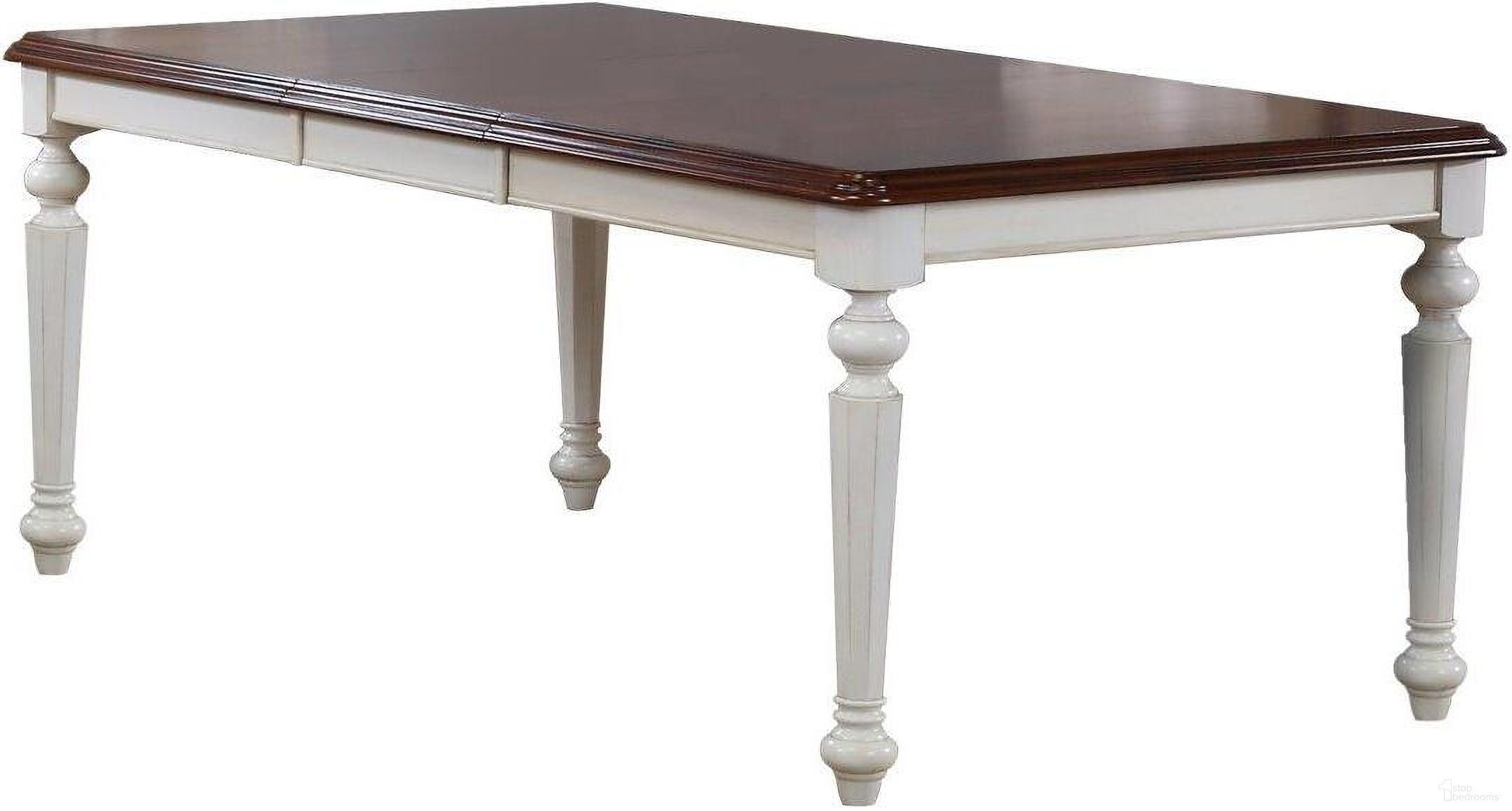 The appearance of Andrews Antique White with Chestnut Brown Top Butterfly Leaf Dining Table designed by Sunset Trading in the traditional interior design. This antique white and chestnut piece of furniture  was selected by 1StopBedrooms from Andrews Collection to add a touch of cosiness and style into your home. Sku: DLU-ADW4276-AW. Table Base Style: Legs. Material: Wood. Table Top Shape: Rectangular. Size: 42" x 76".