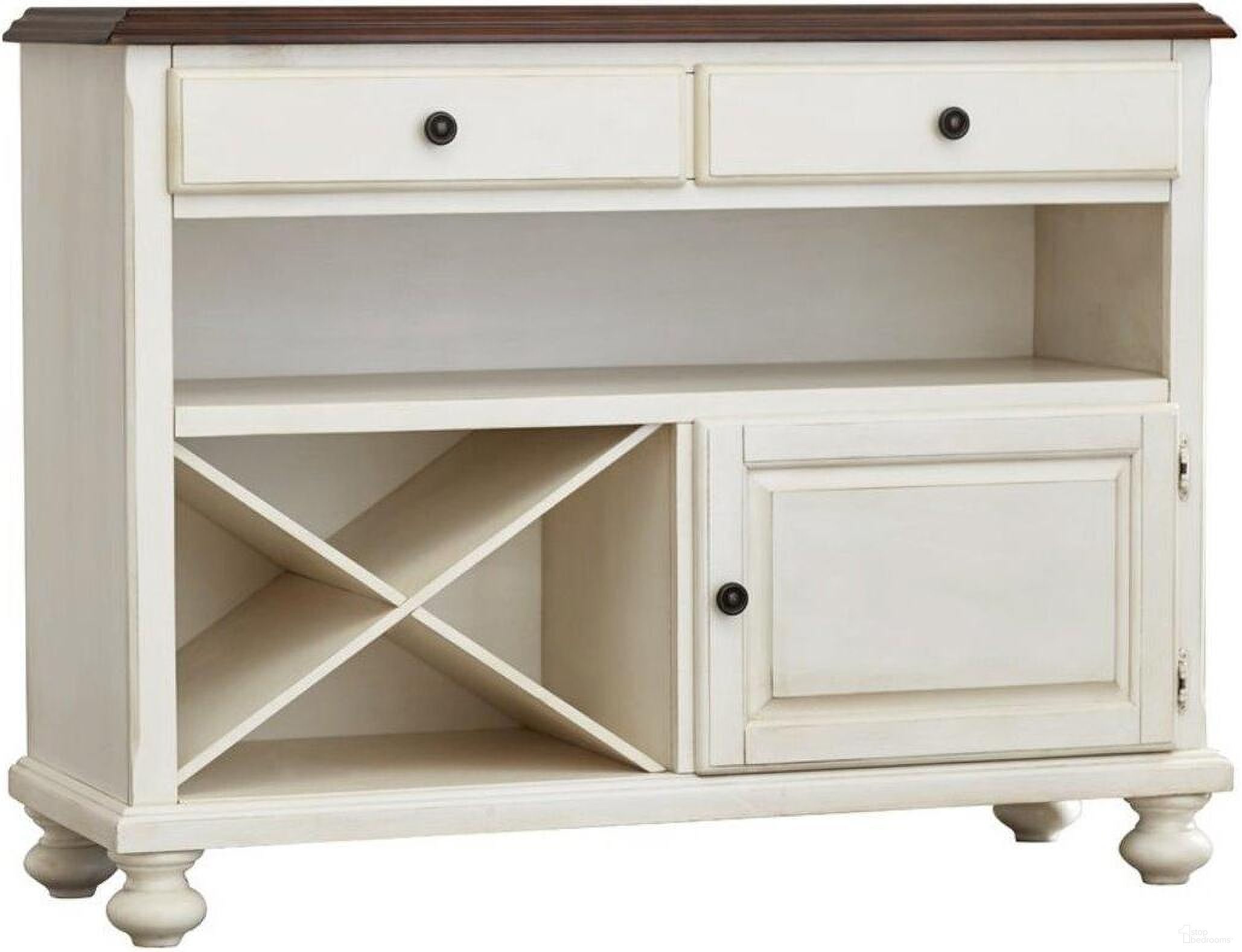 The appearance of Andrews Antique White with Chestnut Brown Top Server designed by Sunset Trading in the traditional interior design. This antique white and chestnut piece of furniture was selected by 1StopBedrooms from Andrews Collection to add a touch of cosiness and style into your home. Sku: DLU-ADW-SER-AW. Material: Wood.
