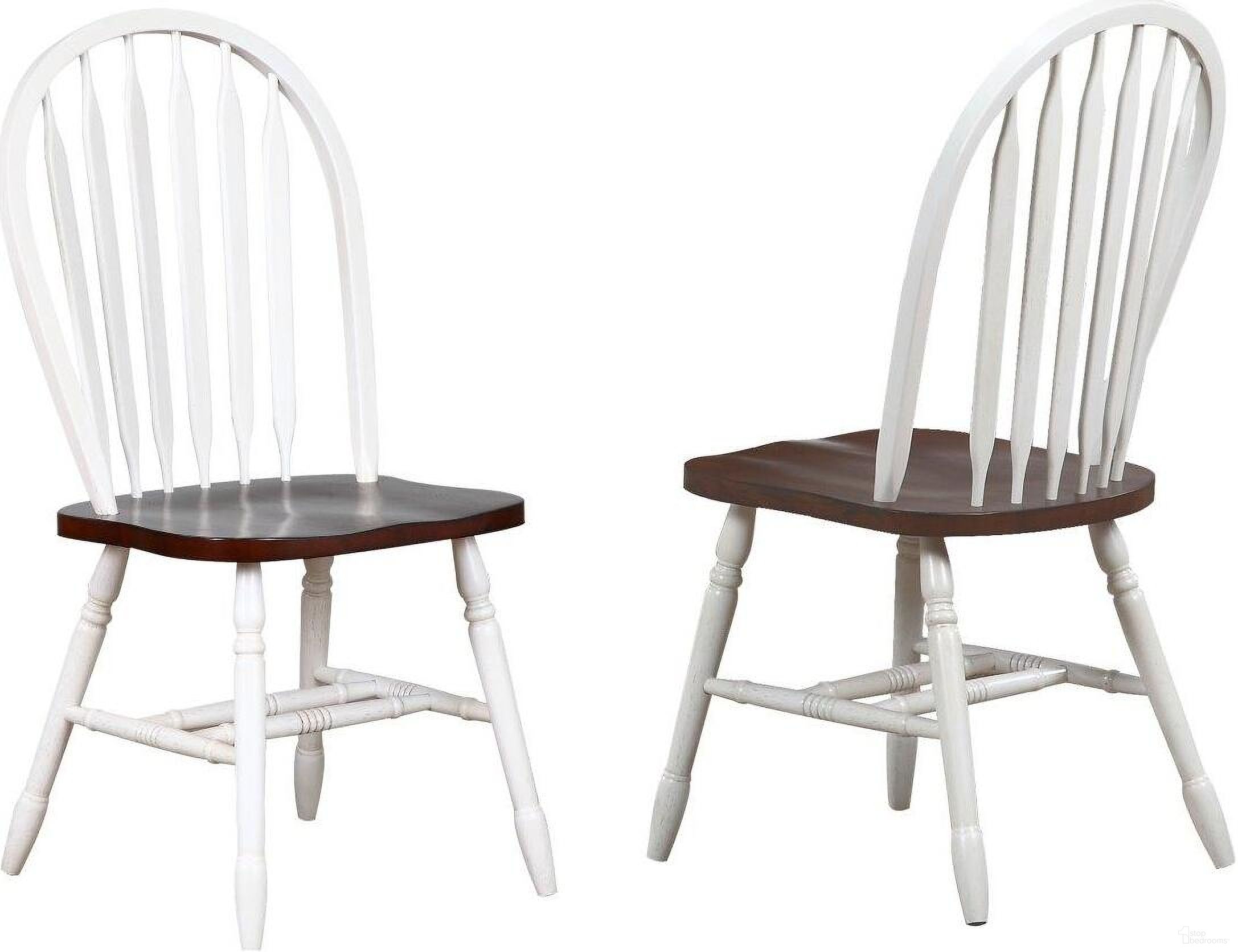 The appearance of Andrews Arrowback Antique White and Chestnut Dining Chair Set of 2 designed by Sunset Trading in the traditional interior design. This antique white and chestnut piece of furniture was selected by 1StopBedrooms from Andrews Collection to add a touch of cosiness and style into your home. Sku: DLU-820-AW-2. Material: Wood. Chair Type: Side Chair.