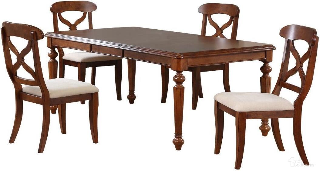 The appearance of Andrews Chestnut Brown 5 Piece Butterfly Leaf Dining Set designed by Sunset Trading in the traditional interior design. This chestnut brown piece of furniture was selected by 1StopBedrooms from Andrews Collection to add a touch of cosiness and style into your home. Sku: DLU-ADW-TLB-4276-CT;DLU-ADW-C12-CT-2;DLU-ADW-C12-CT-2. Material: Wood.